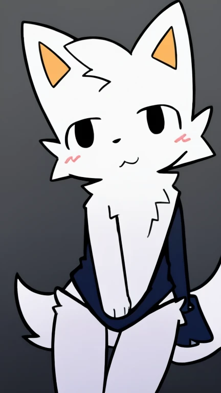 White fur, wolf, anthro, furry, solo, simple art ,female chest,thin, hands behind on chest, cute , Random clothing，The viewing angle is random