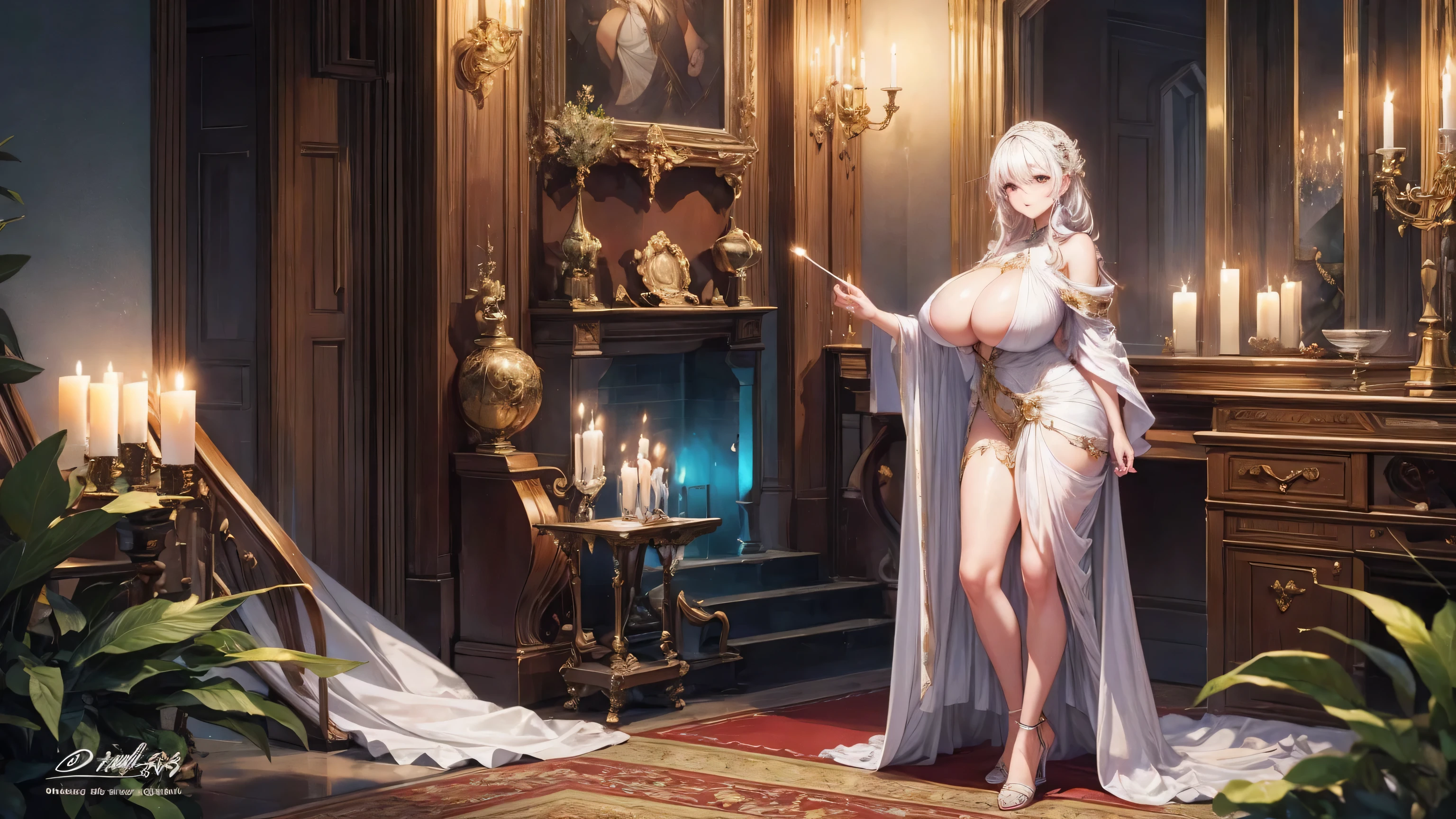 big sister,Sexy,Big boobs,holding a candle,Fair skin ,Full body picture,Exquisite details,shy,Standing