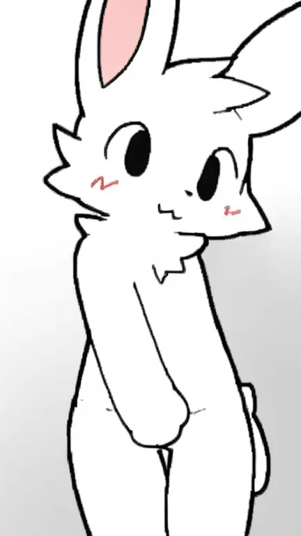 White fur, rabbit, anthro, furry, solo, simple art ,female chest,thin, hands behind on chest, cute , Random clothing,The viewing angle is random,whole body