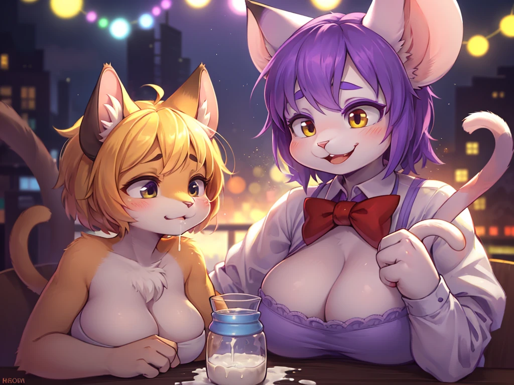 Hallucination, daydream , bokeh , (female cat , big body , short-tempered and a joker , loves milk and is weak in love) , Chasing the Mouse , A comedy cartoon depicting the slapstick antics of a cat and a mouse