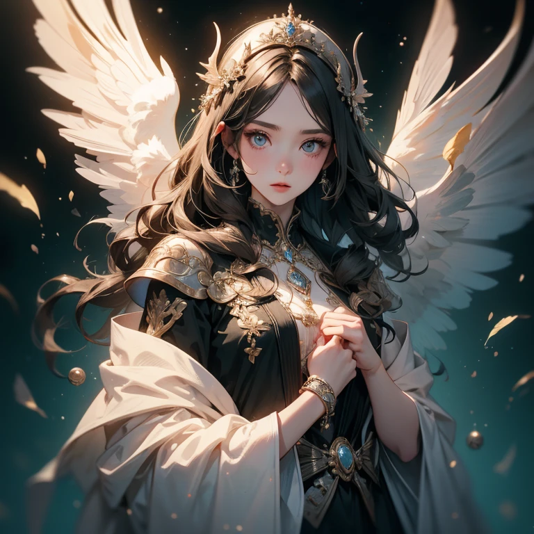 (Finest quality)),(超A high resolution),(ultra-detailliert),(Meticulous portrayal),((best pictures)),(Finest works of art),Ultra-Precision Art,The art of astounding depiction, Fantasyart:1.5, (One woman:1.5),Fusion of angel half body and demon half body,demonic wings:1.4,the angel's wings:1.4,