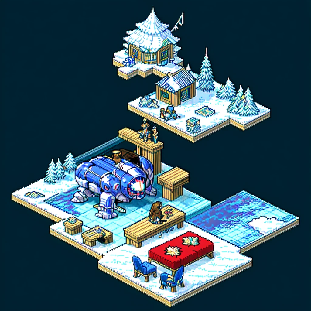 (masterpiece, top quality, best quality), pixel,pixel art,an ice dragon sit down on tatami,frost field,fullbody