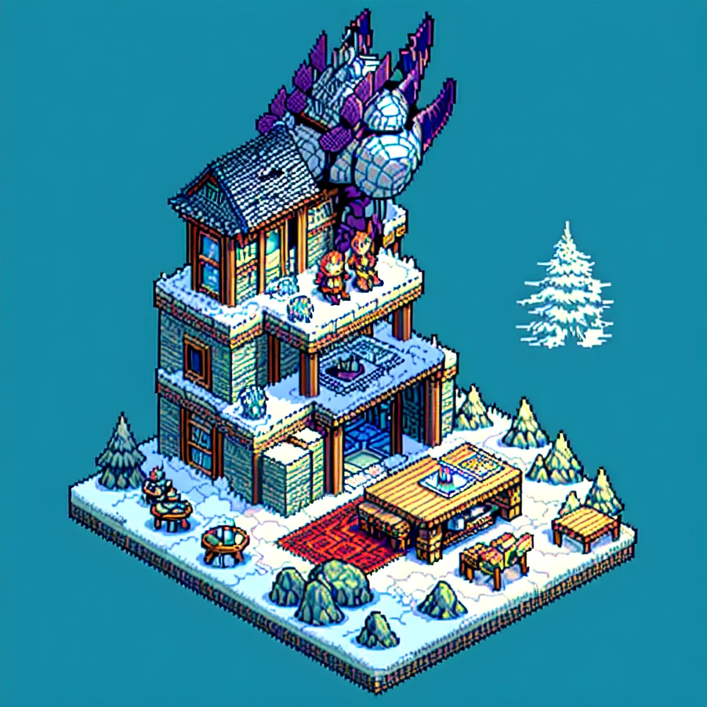 (masterpiece, top quality, best quality), pixel,pixel art,an ice dragon sit down on tatami,frost field,fullbody