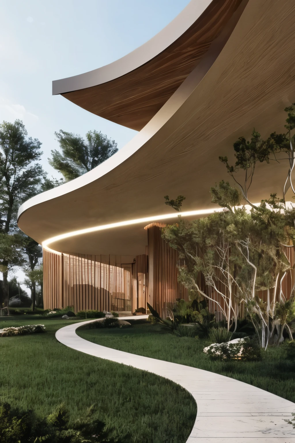 Wanda Botanical Garden, Mushroom Variation Style, Religious Architecture, Use of Plants, DarkWhite and Beige, Curved Wood, Eco-Realist Expressionism