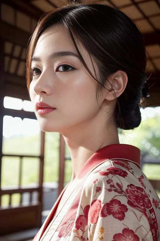 a beautiful naked japanese woman, extremely detailed beautiful woman, realistic detailed portrait, beautiful detailed eyes, beautiful detailed lips, long eyelashes, stunning face, beautiful skin, flawless complexion, elegant hairstyle, gorgeous kimono, intricate kimono pattern, serene expression, peaceful, soft lighting, natural setting, photorealistic, highly detailed, 8k, cinematic lighting, warm color tones, masterpiece