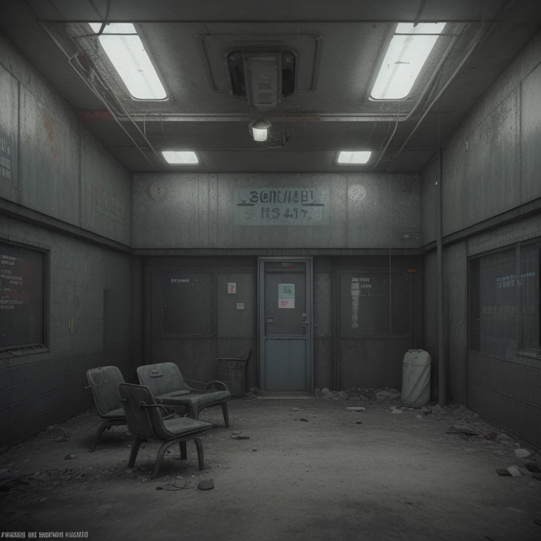 there is a small shelter with a chair in the middle of it, dark city bus stop, soviet bus stop, abandoned bus stop, cyberpunk bus stop, bus stop, with 3 d render, with 3d render, post apocalyptic police station, temporary emergency shelter, abandoned night hangar, post apocalyptic building, bus station, subway station, containment pod, silent hill concept art