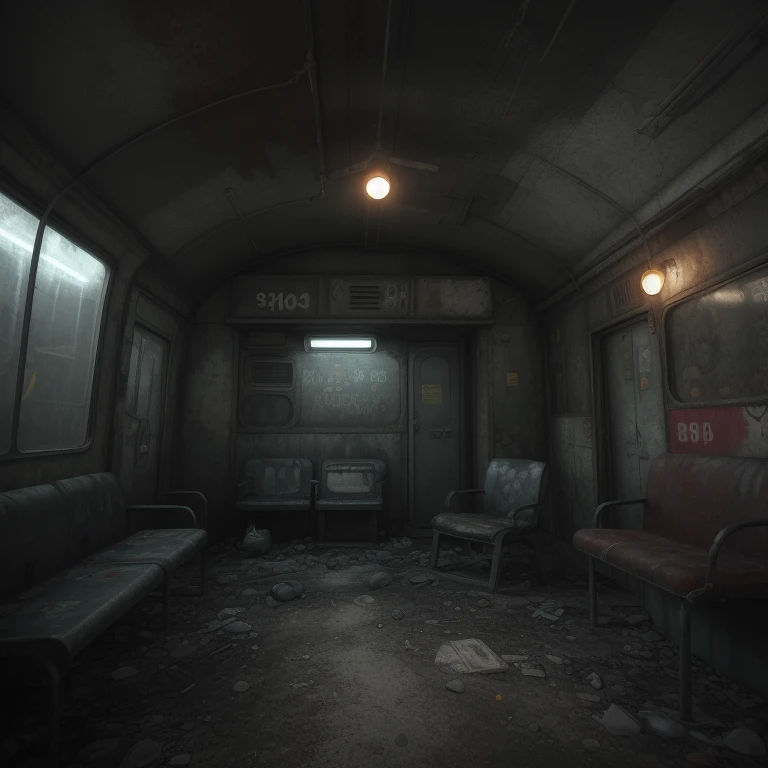 there is a small shelter with a chair in the middle of it, dark city bus stop, soviet bus stop, abandoned bus stop, cyberpunk bus stop, bus stop, with 3 d render, with 3d render, post apocalyptic police station, temporary emergency shelter, abandoned night hangar, post apocalyptic building, bus station, subway station, containment pod, silent hill concept art