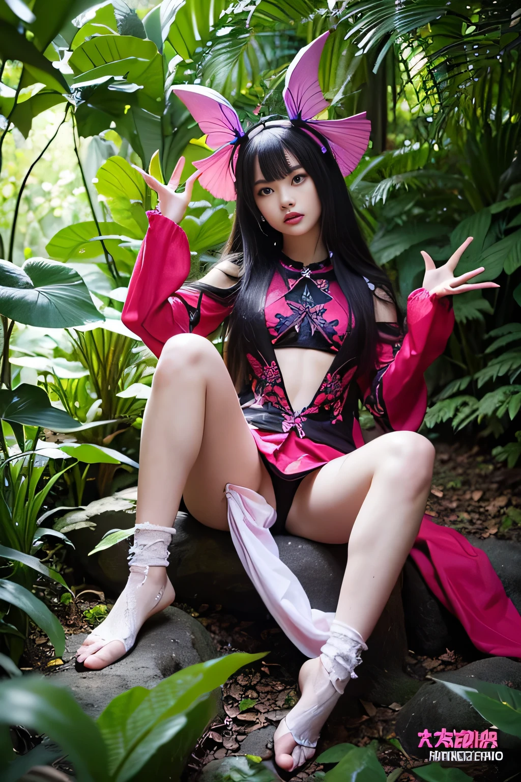 traptrixmantis,short,mantis sleeve,solo, 1girl,full body,sitting,forest background,masterpiece,solo,beautiful detailed eyes,finely detail,detailed face,vivid color,5 fingers,finely detailed,hyper detailed,detailed hand,8k,finely detailed beautiful eyes,high resolution illustration,best quality,