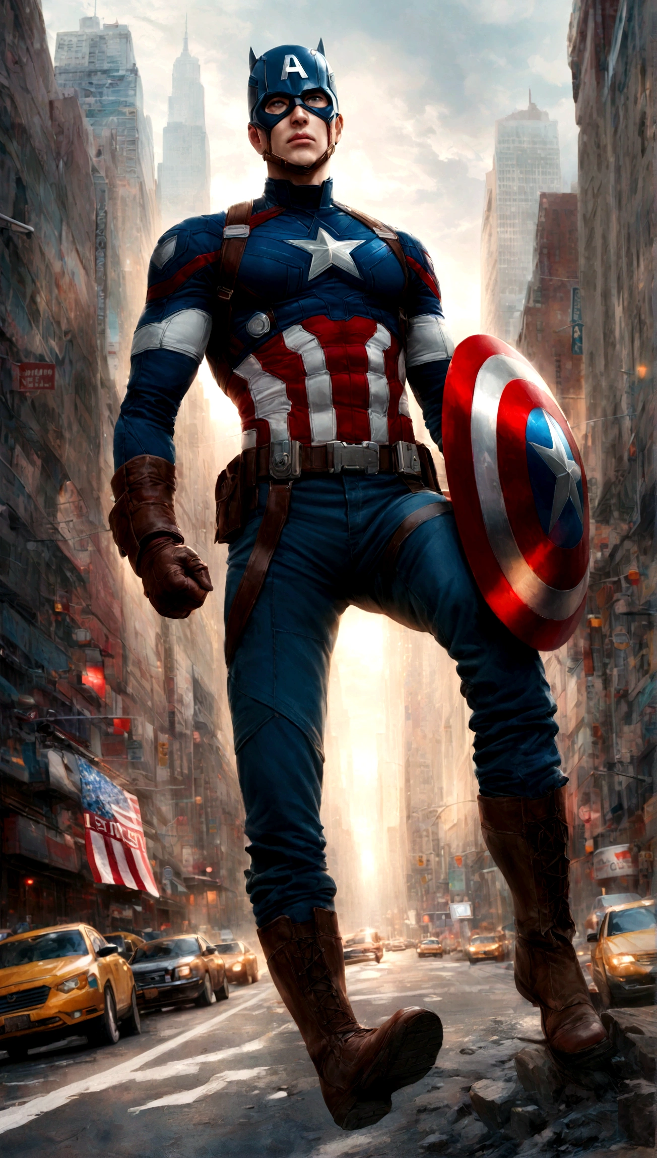 Captain America, is realistic, hyper-realistic, city, newyork