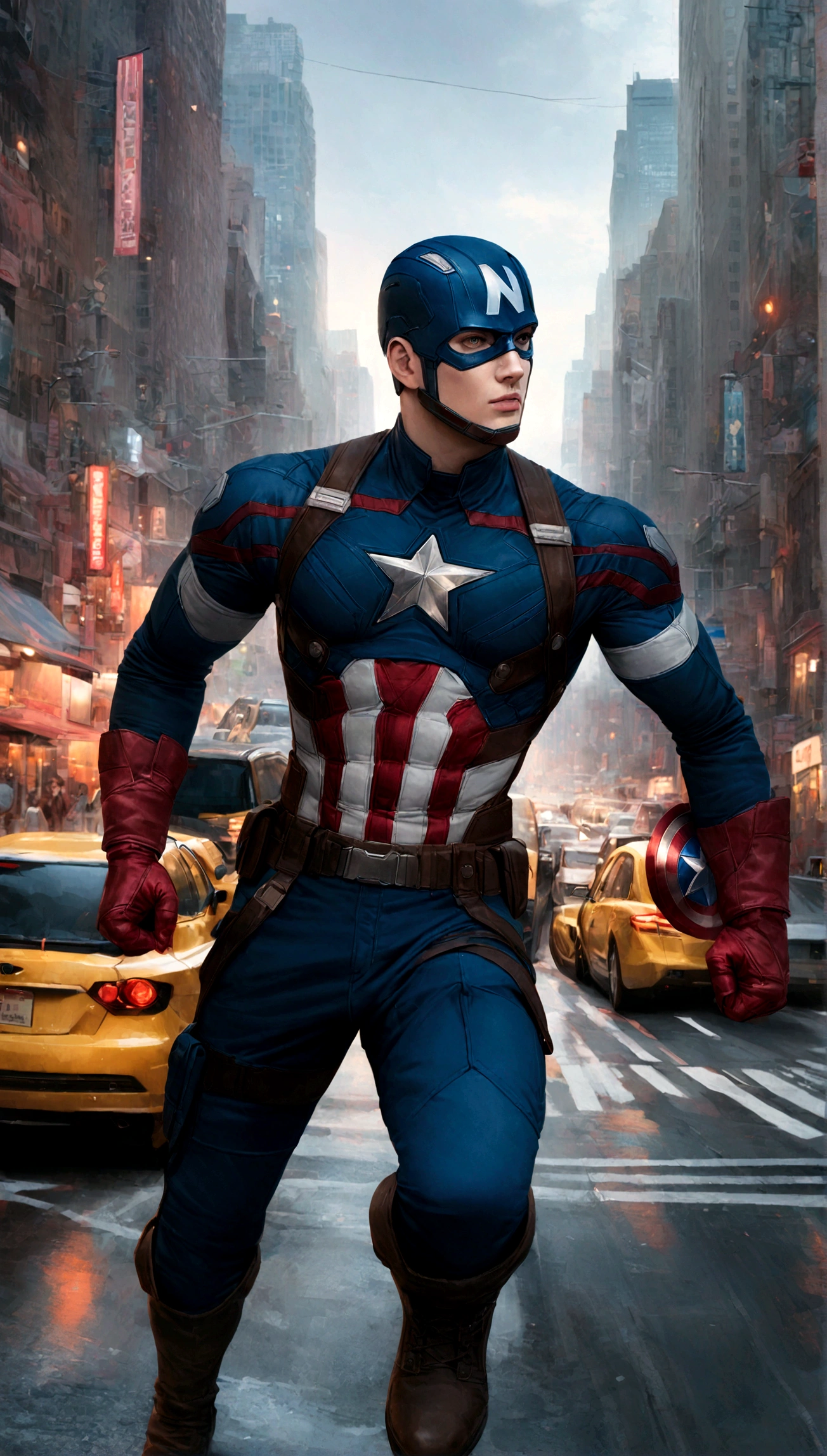 Captain America, is realistic, hyper-realistic, city, newyork