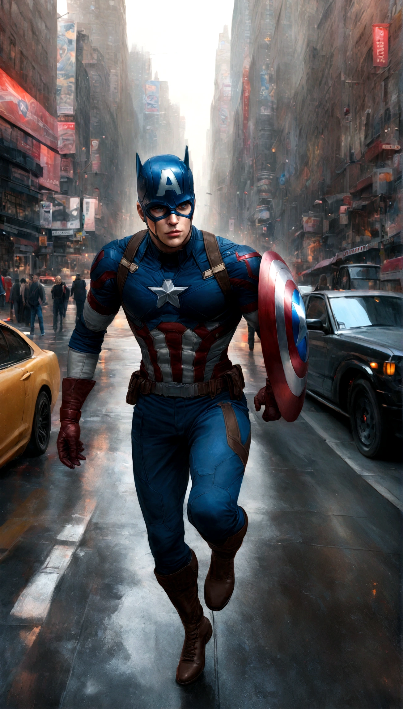 Captain America, is realistic, hyper-realistic, city, newyork