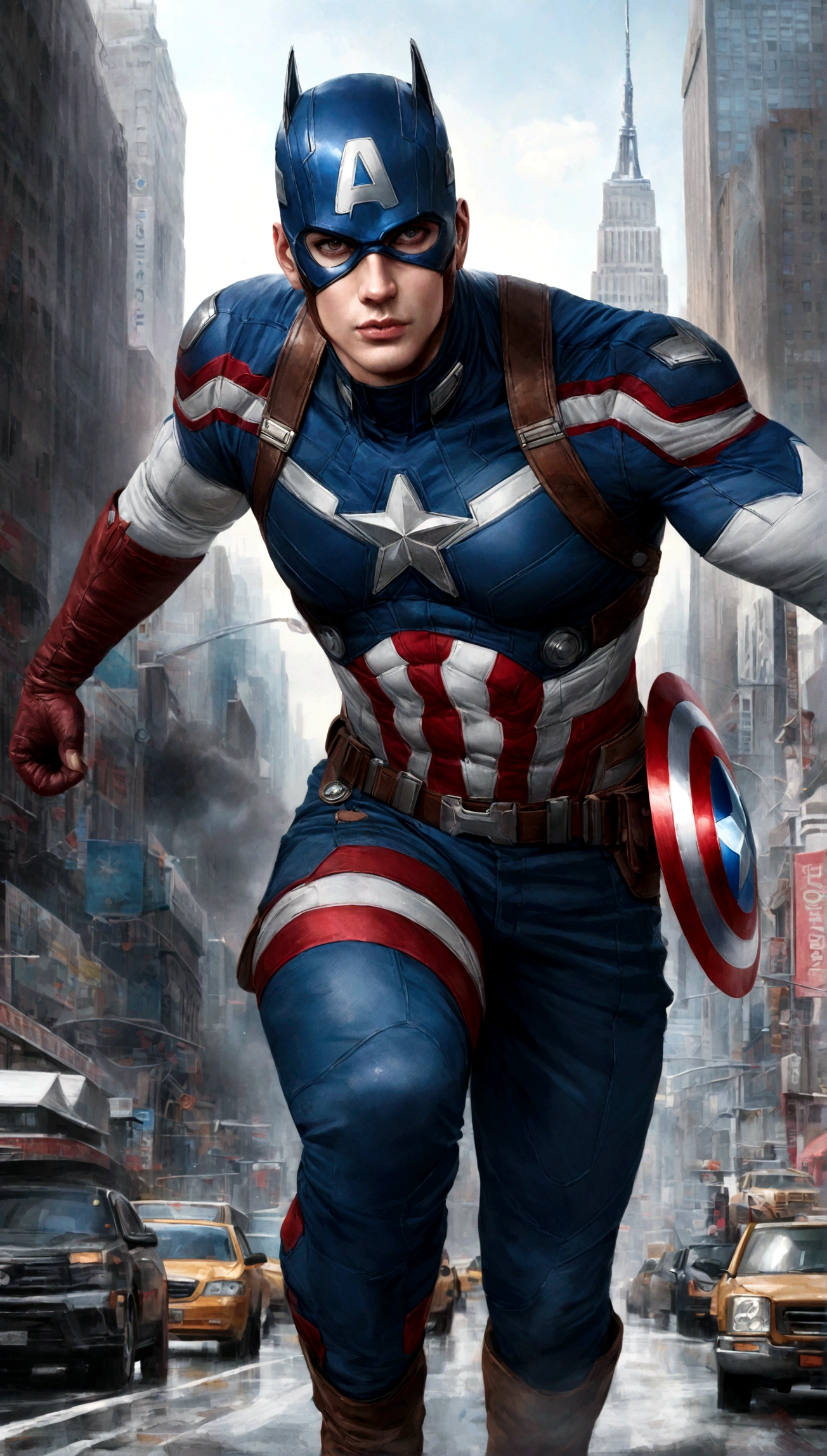 Captain America, is realistic, hyper-realistic, city, newyork
