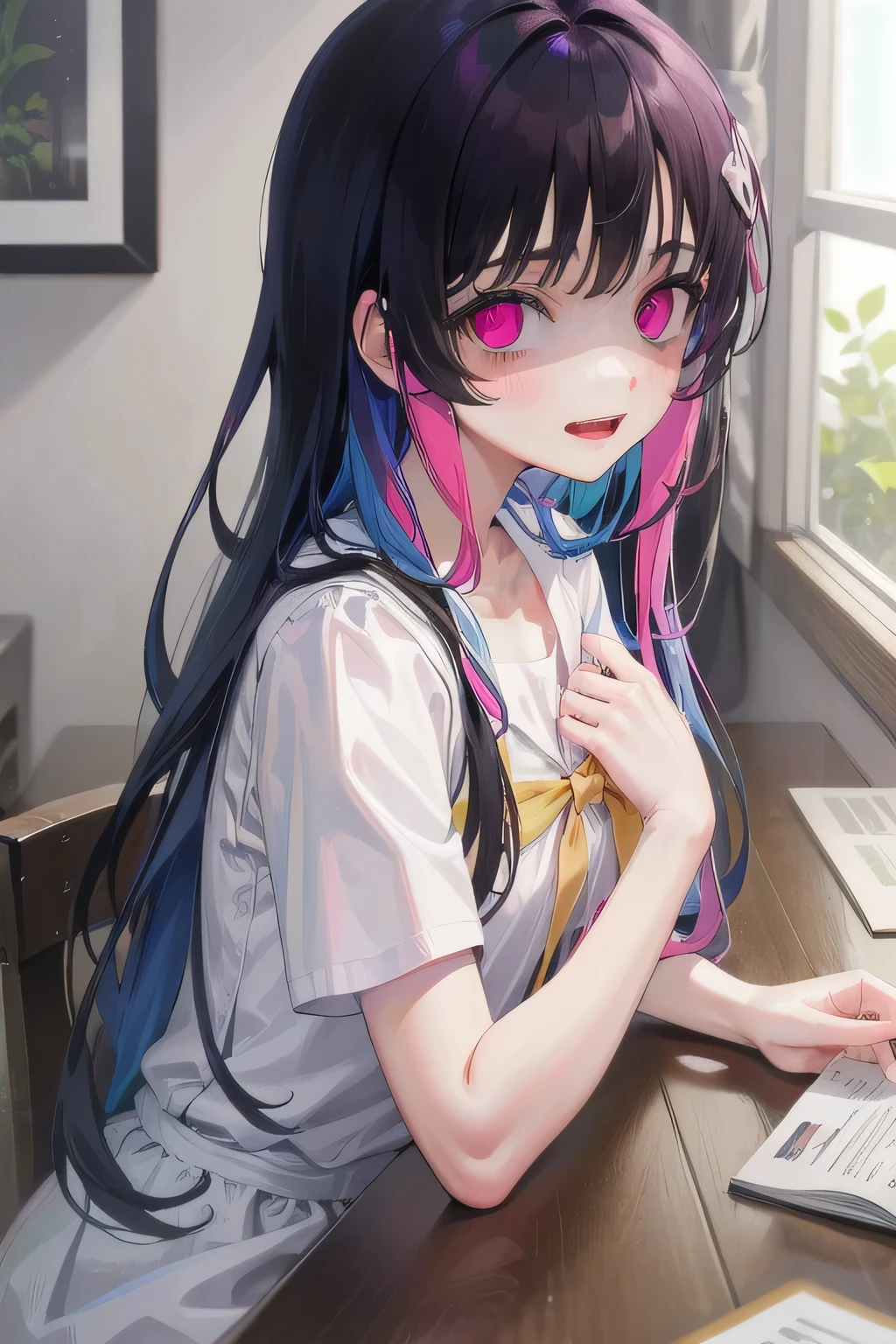 (Tabletop:1.0), (highest quality:1.4), (High resolution:1.2), From the side,Sharp contours, boyish, highest quality, masterpiece,Glasses,Voice of the Heart,yandere,Browsing Caution,nude,facial,Excessive ,Chest to chest,Upper Body,Ecstasy,saliva,blush,Heterochromia iridis,Colorful Hair