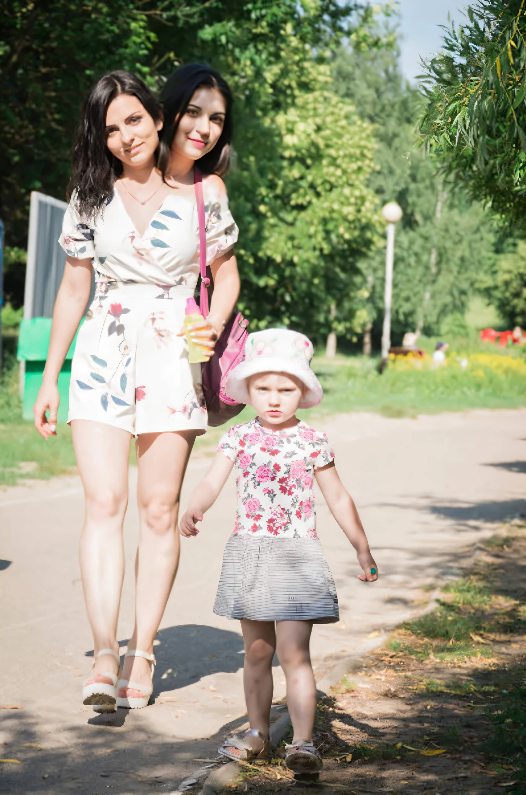 2heads, two headed woman, age 20, pretty, dark hair, afternoon sun,