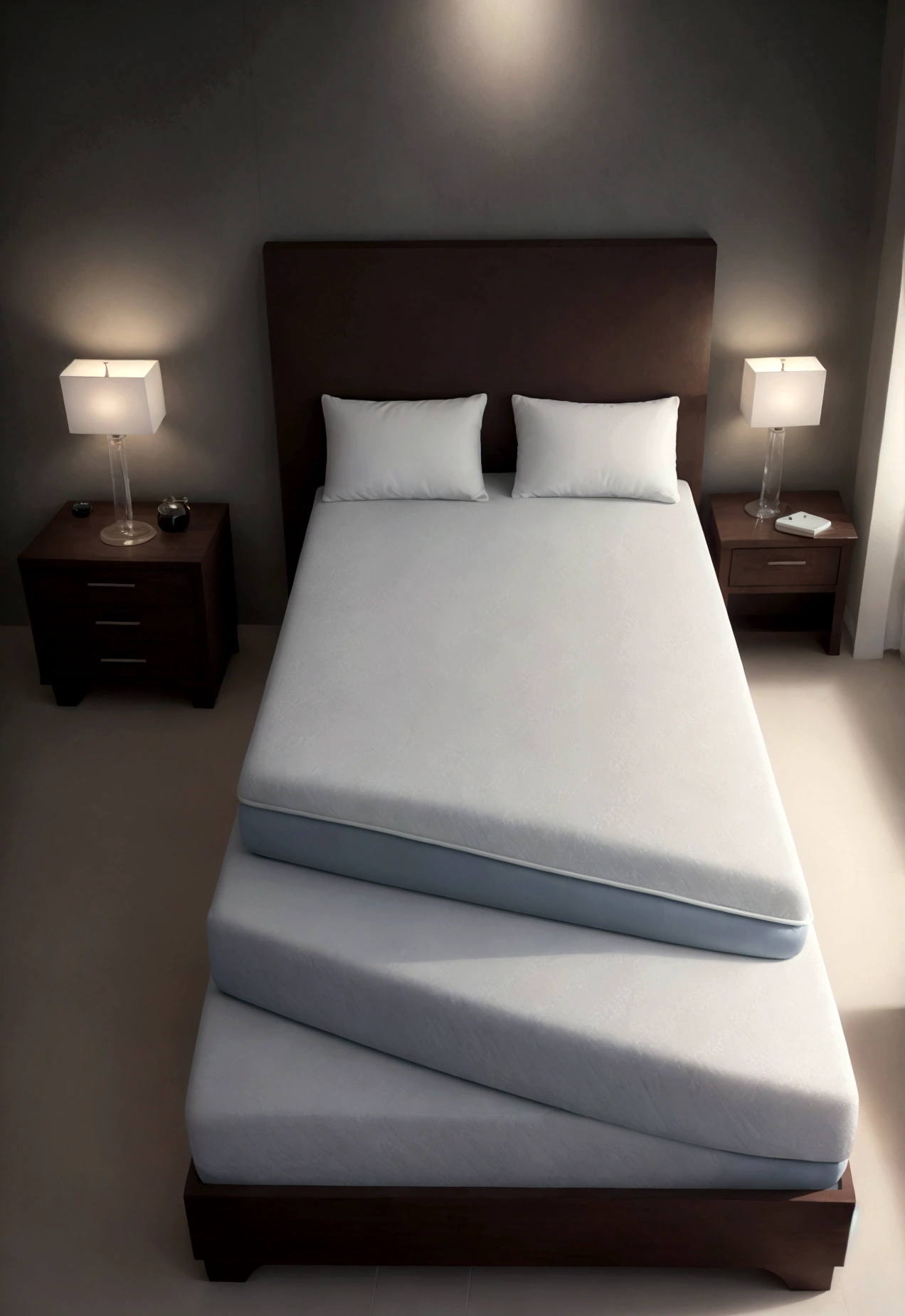 detailed high-quality mattress, different density layers, luxury mattress, premium mattress, ultra-soft mattress, comfortable mattress, premium quality mattress, premium materials, high-end mattress, high-end bedding, dual-tone mattress, contrasting colors, best quality, 8k, highres, masterpiece:1.2, ultra-detailed, realistic, photorealistic:1.37, HDR, studio lighting, extreme detail, professional, vivid colors