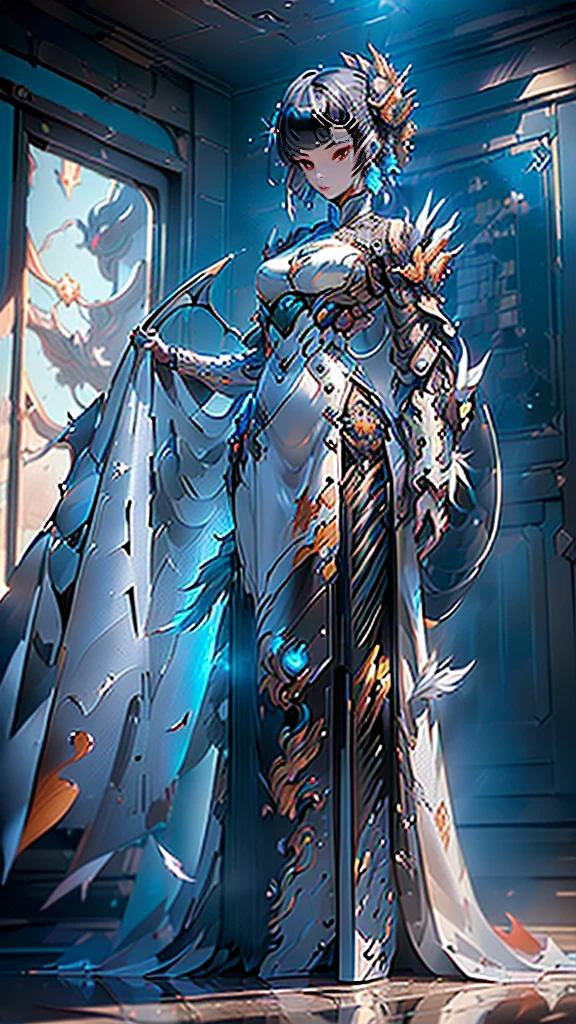 (Dynamic angle:1.4), ((Full body posture:1.5), (rich and colorful:1.2), (Extremely detailed CG unity 16k wallpaper:1.1), (Denoising Strength: 1.45), (tmasterpiece:1.37), ((Official Art)), (rich and colorful:1.2), (masterpiece, best quality:1.5), (the best quality), Oversized files, Mechanical prosthesis, Cyberpunk, science and technology, human reconstruction, advanced, Machinery Promotion, bone remodeling, (body reconstruction), ruins, ((遥远的Mechanical Dragon)), Mechanical Creation, (Dilapidated), (feather), Medium bust, sparkling, Solitary, White Dove, Beautiful detail sky, beautiful details eyes, blue crystal (Very), Mechanical Dragon, Green Eyes, Divine Light, spark, Glowing lights, ((masterpiece)), ((best quality)), High Detail, (masterpiece), Ultra HD, The award-winning