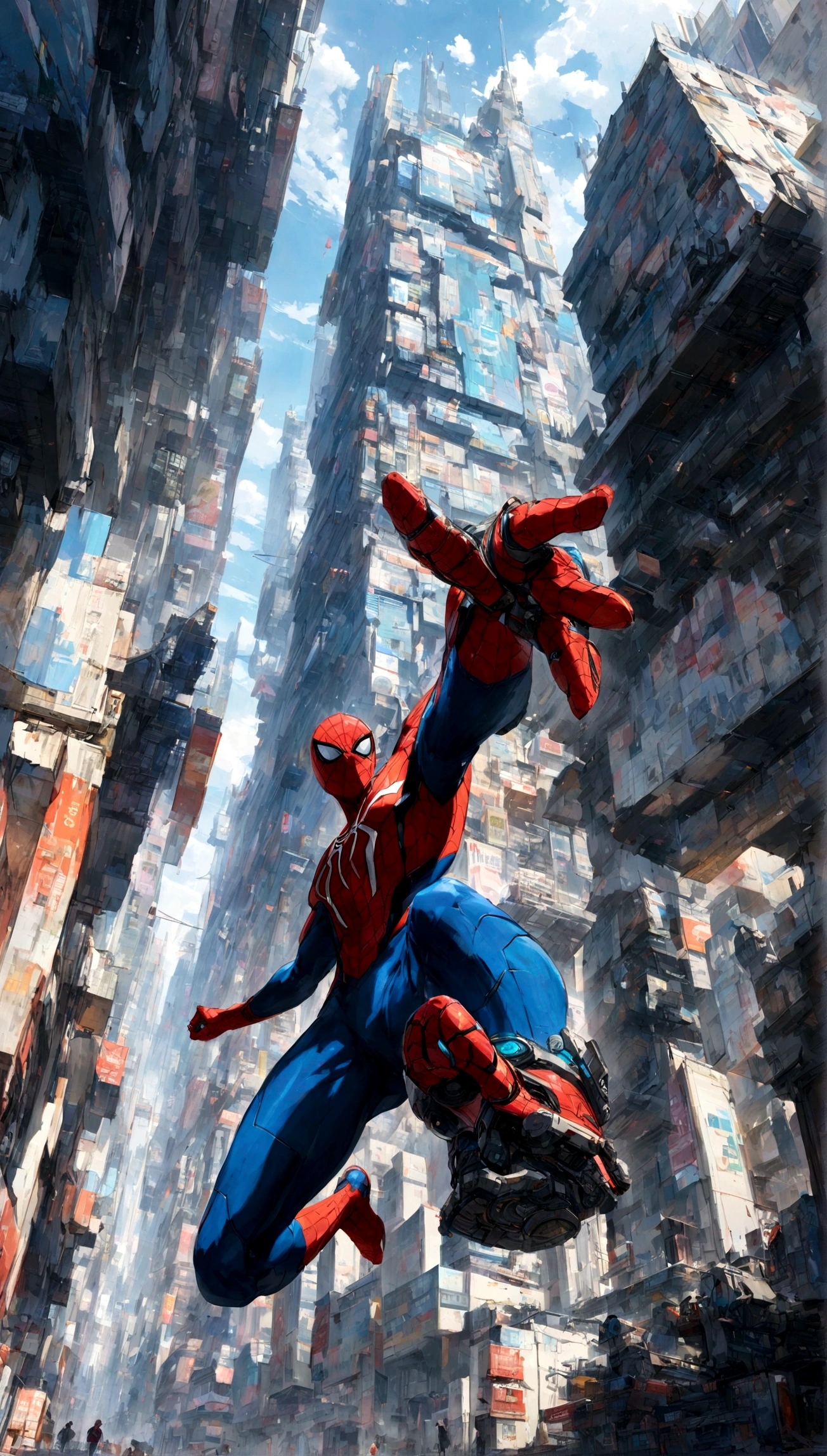 A Spider-Man in Cybernetic City, ultra detail, high resolution, anime, companies