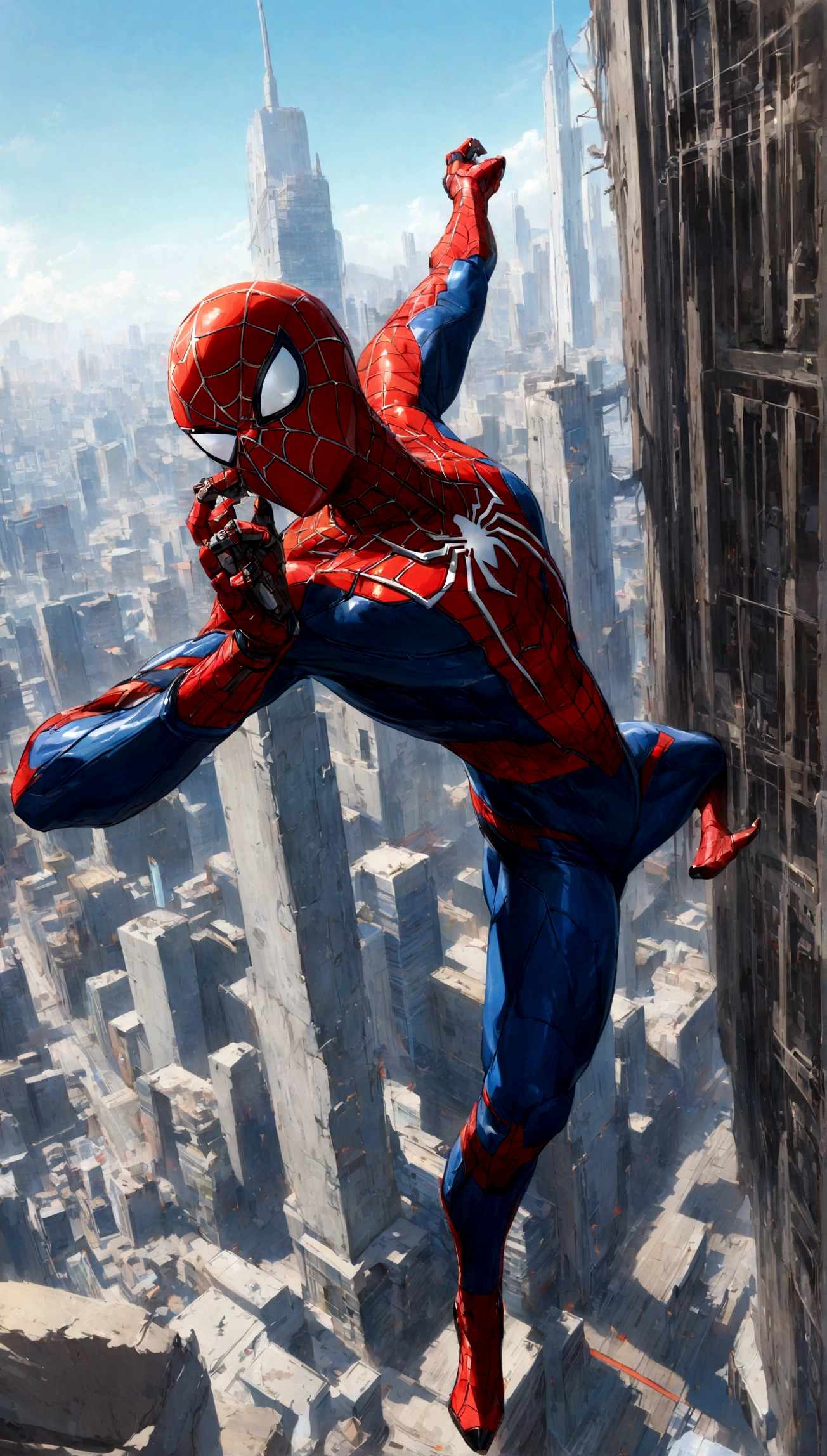 A Spider-Man in Cybernetic City, ultra detail, high resolution, anime, companies