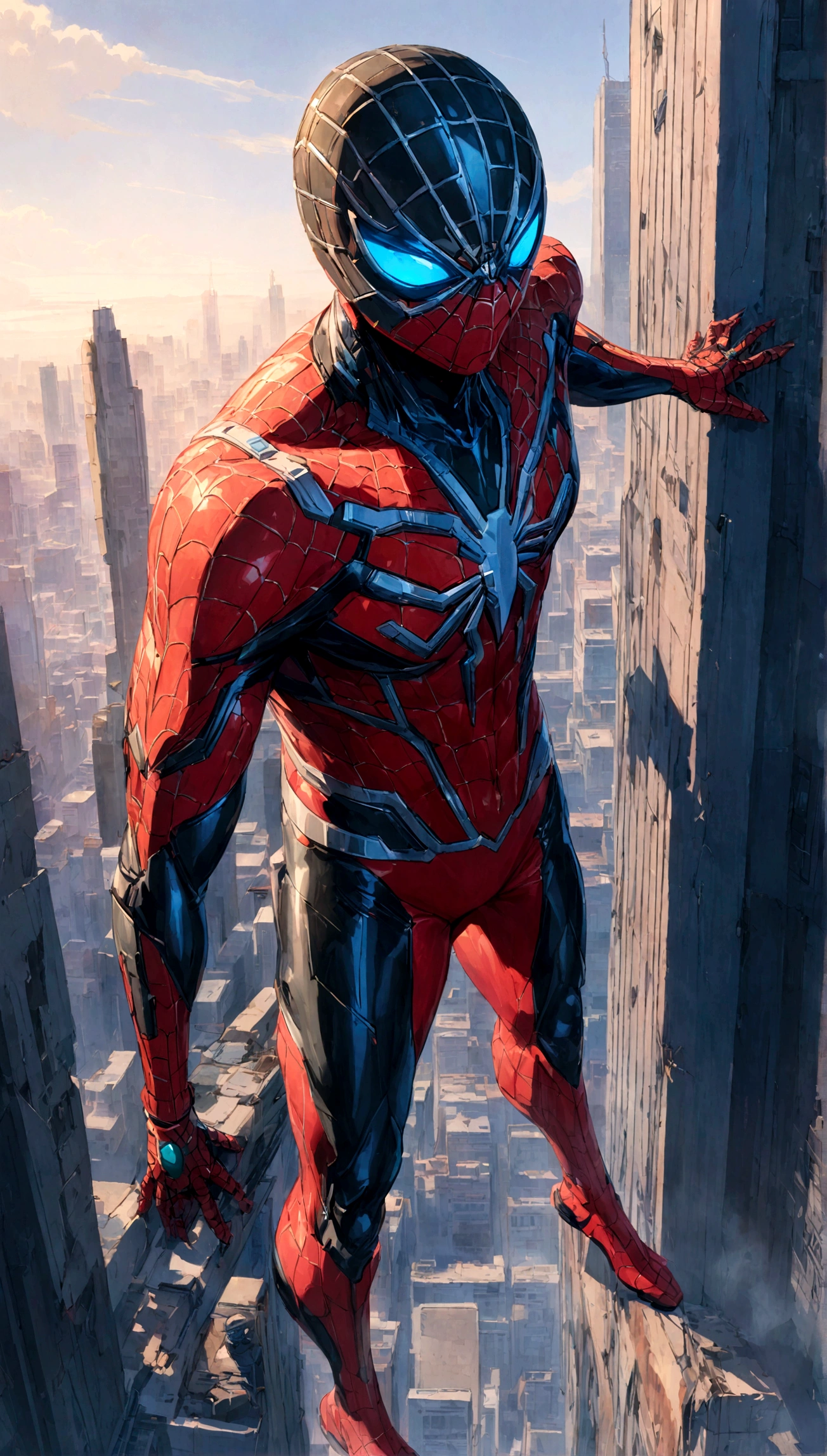 A Spider-Man in Cybernetic City, ultra detail, high resolution, anime, companies