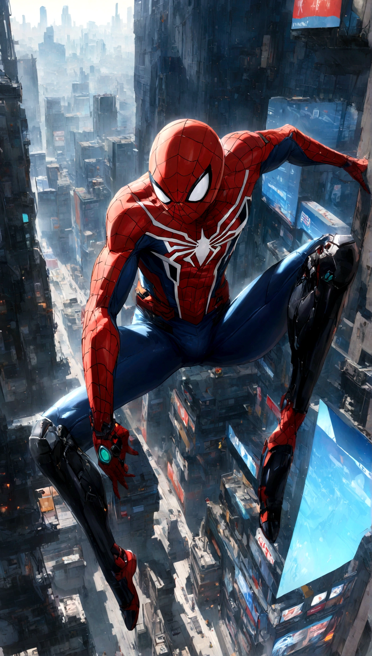A Spider-Man in Cybernetic City, ultra detail, high resolution, anime, companies