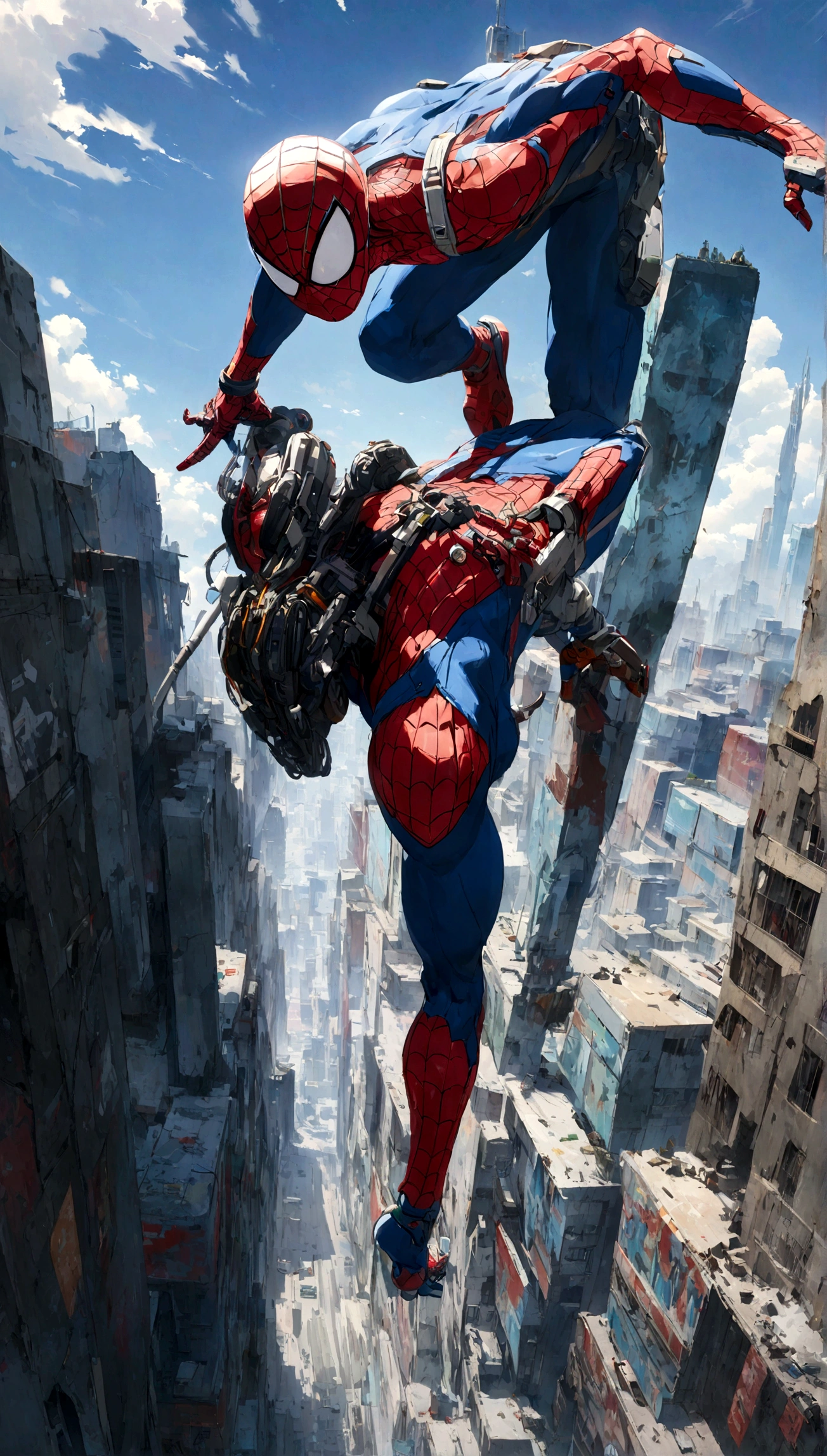 A Spider-Man in Cybernetic City, ultra detail, high resolution, anime, companies