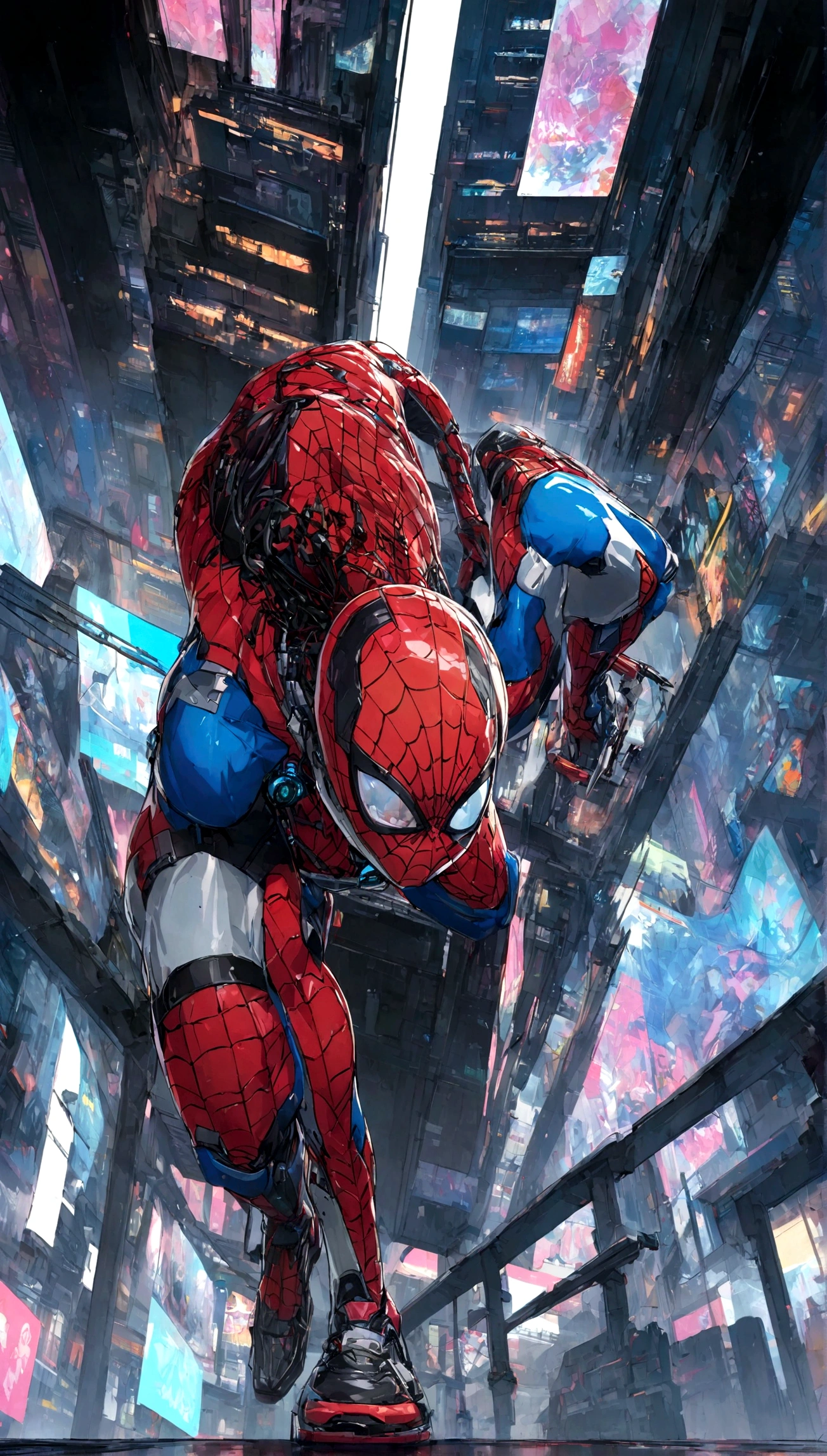 A Spider-Man in Cybernetic City, ultra detail, high resolution, anime, companies