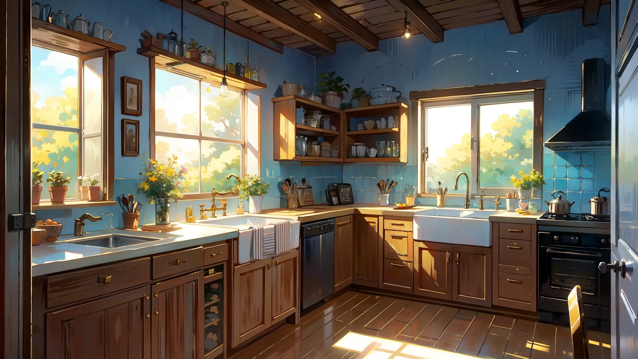Sweet and warm cottage,kitchen,window,Close,bright,