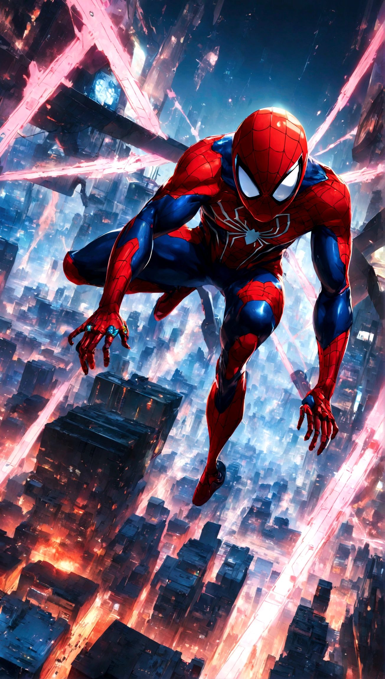 A Spider-Man in Cybernetic City, ultra detail, high resolution, anime, companies
