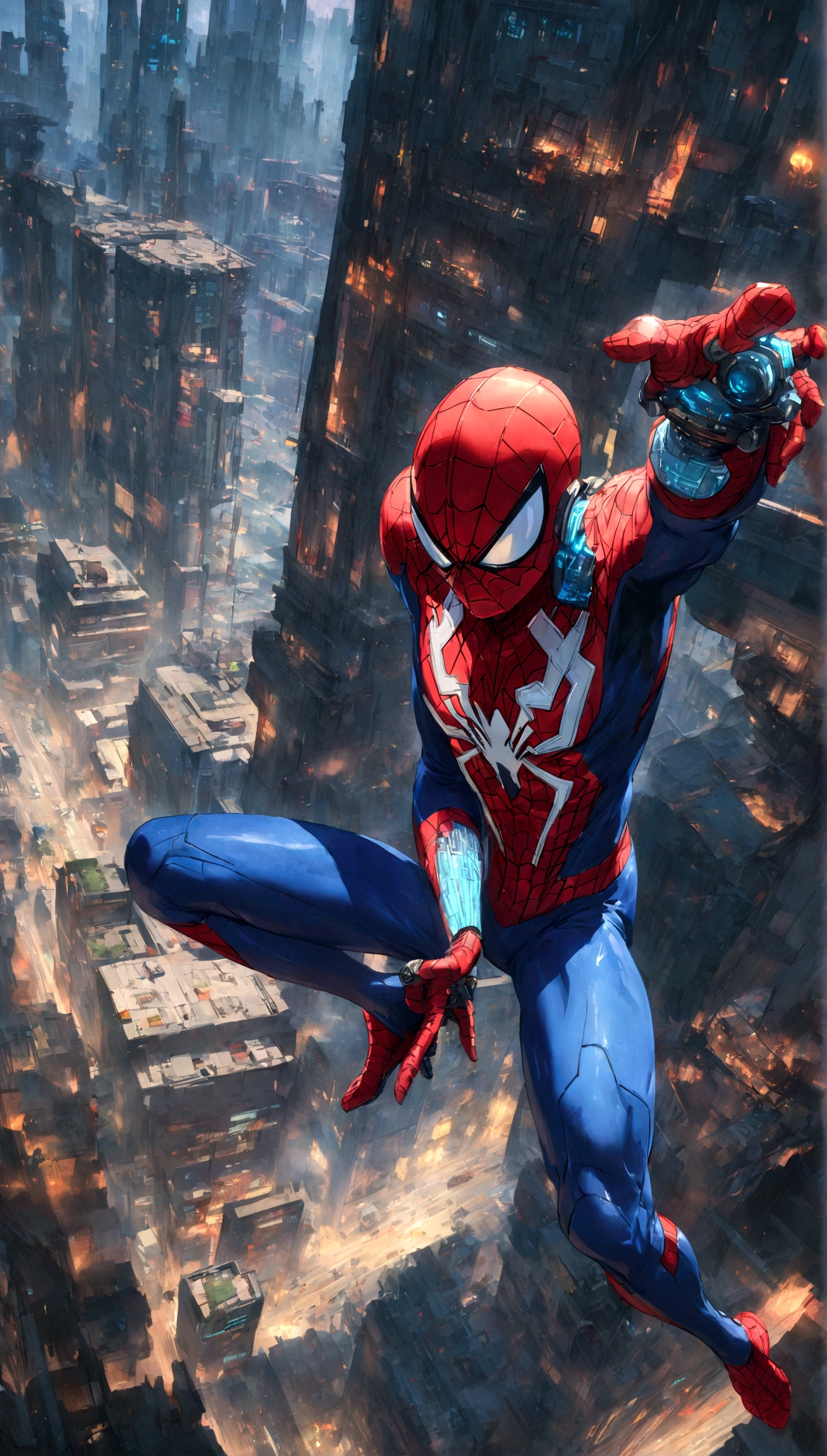 A Spider-Man in Cybernetic City, ultra detail, high resolution, anime, companies