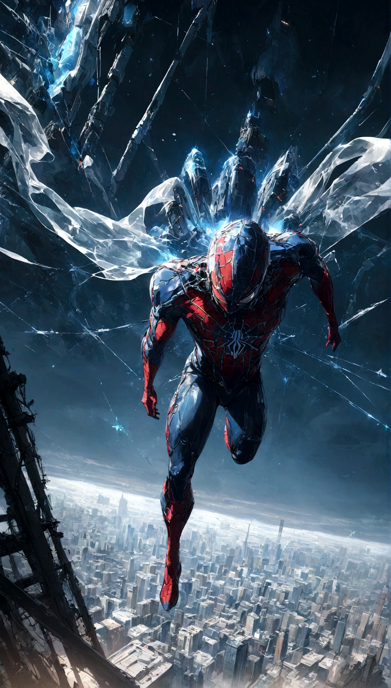 A Spider-Man in Cybernetic City, ultra detail, high resolution, anime, companies