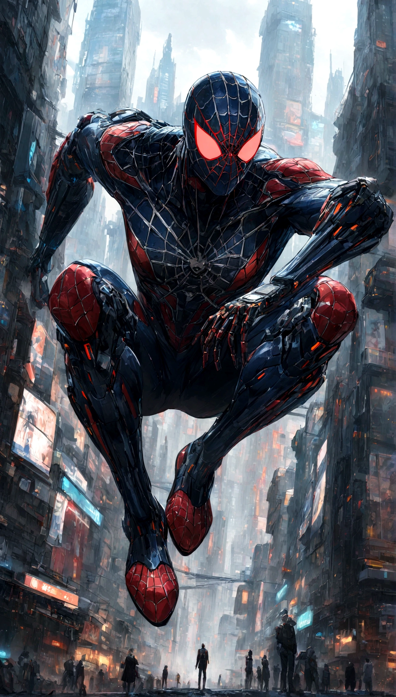 A Spider-Man in Cybernetic City, ultra detail, high resolution, anime, companies