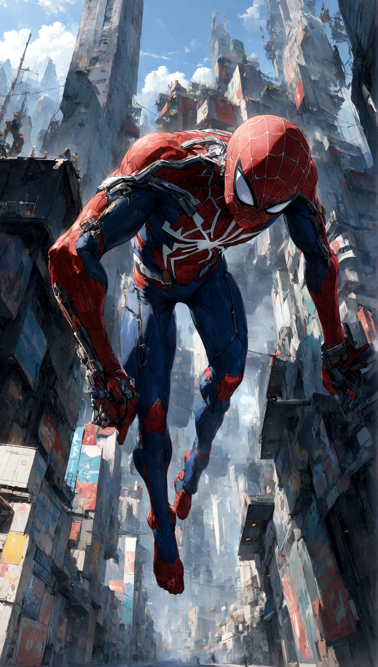 A Spider-Man in Cybernetic City, ultra detail, high resolution, anime, companies