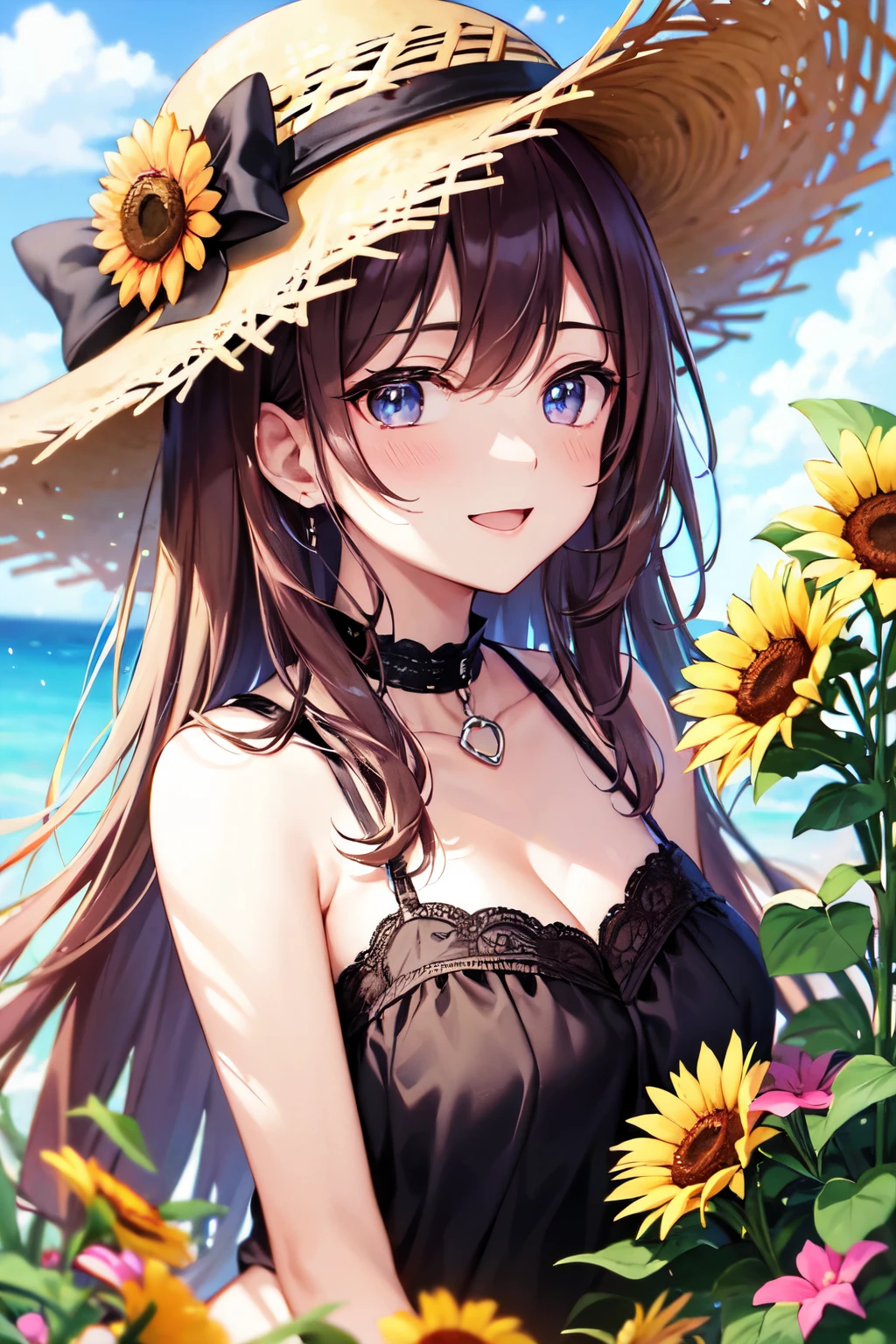 Summer sky、sunflower、Straw hat、Big smile、Oxytocin、One Piece Appears、Open your mouth wide、Wink、Bright, Energetic and aggressive、
