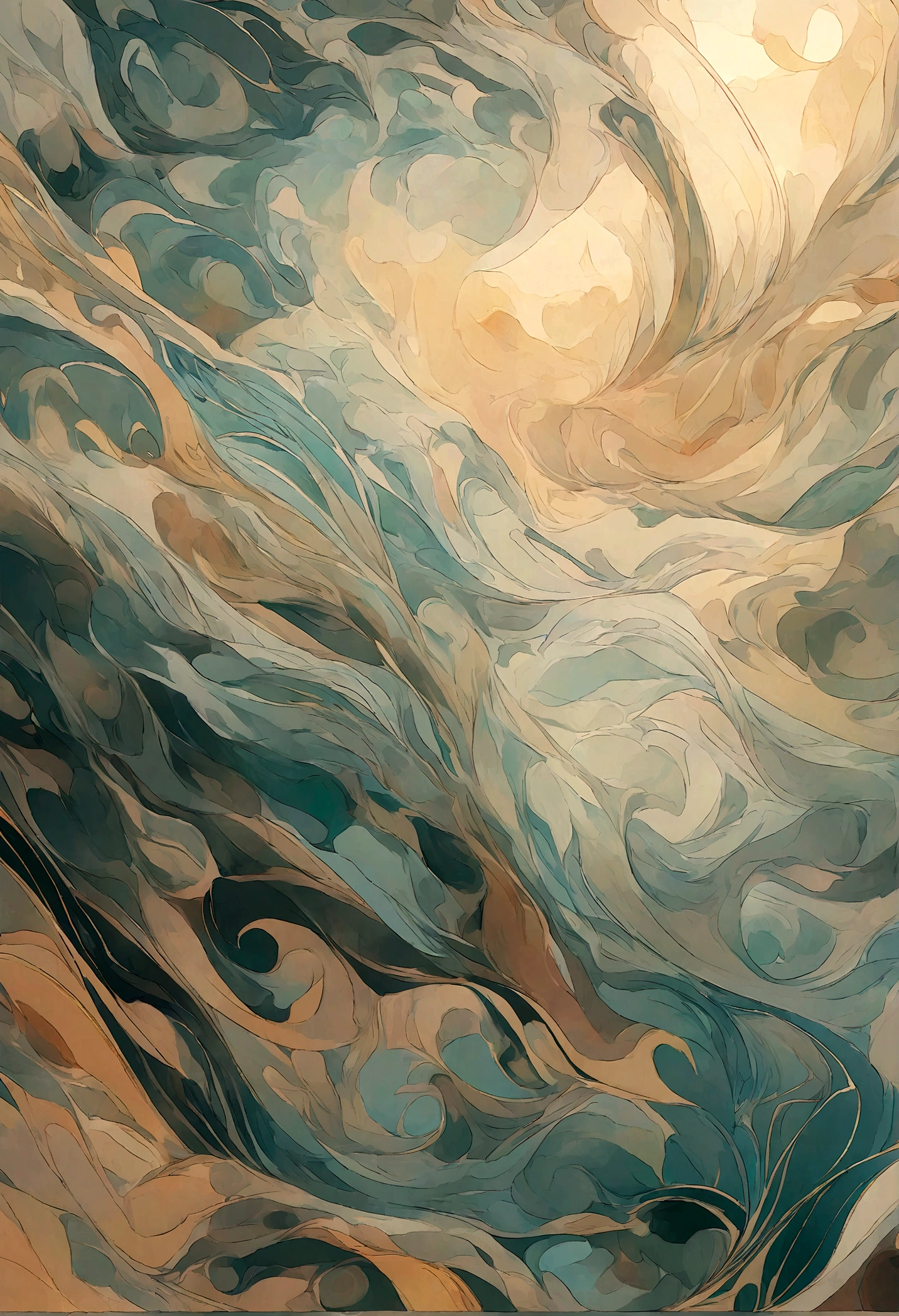 High resolution abstract background image with gradient effect,From warm tones like pale and gold to cool tones like dark green and aqua,The arc of the mountain