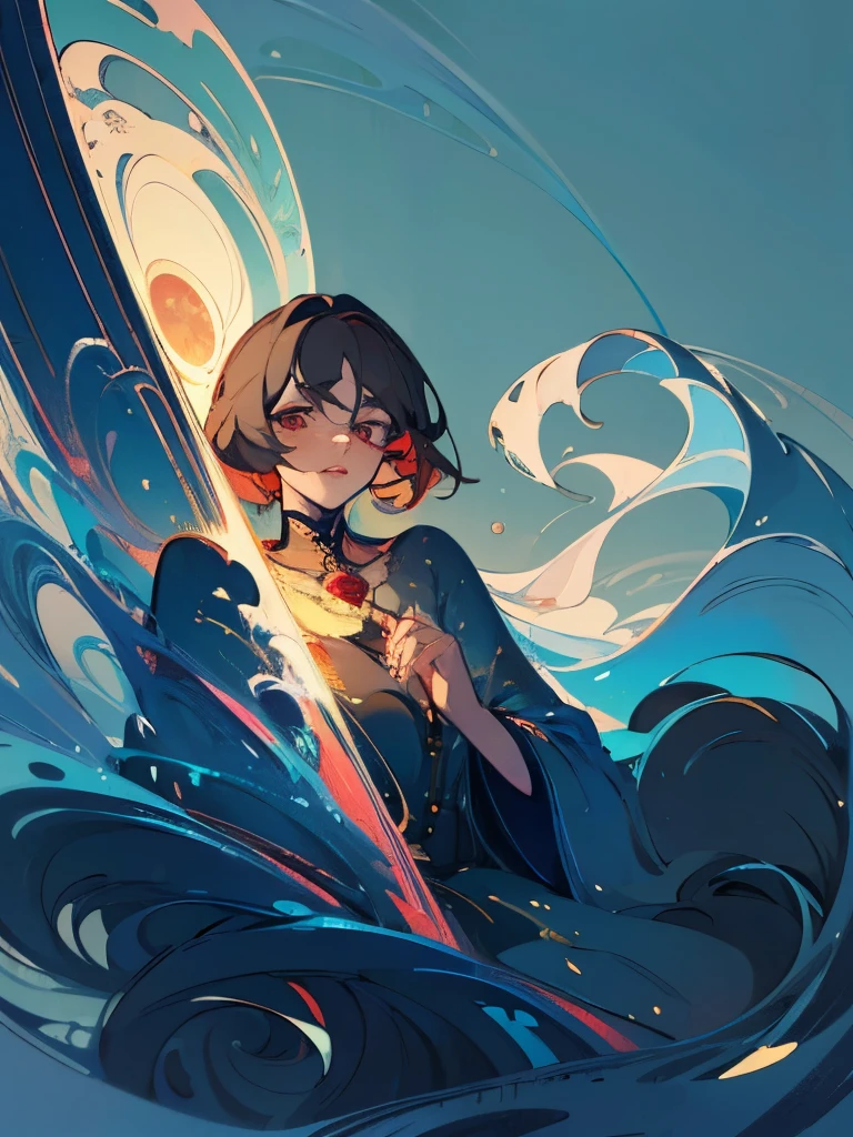 card, pretty, beautiful, and mesmerizing background, a character in the middle, perfect composition representing a tarot card, the most mesmerizing composition of an artwork, eternally ethereal artwork, (best quality,4k,8k, high res,masterpiece:1.2), ((masterpiece)), (((best quality))), ((masterpiece)), (((best quality))), Illustration, 1 girl, hair color, hairstyle fax, eyes, environment change, dream like environment, mysterious environment, dreamy environment, detailed environment, red vintage environment, deep red aesthetic, hot vampire-like woman, attractive woman, classy, elegant, short fluffy yet sharp hair, sharp almond eyes, dark brown hair, red aesthetic, kitsune-like personality, vampire-like personality , straight short hair, a little bit flowy sharp hair, red eyes,(attractive ethereal deity) , hairstyle fax, deity, magical , classy and elegant pose, classy clothes, red and black clothes , mysterious vintage theme, (ethereal being) , ethereal graceful pose, charturnbetalora, , keys in the background, vintage keys, little key necklace, tall, very attractive aura, soft smirk,--6,
(ethereal being), ethereal pose, soft smile, (({comforting aura})), tiny blue stars everywhere, 2d painting, ({ethereal painting})