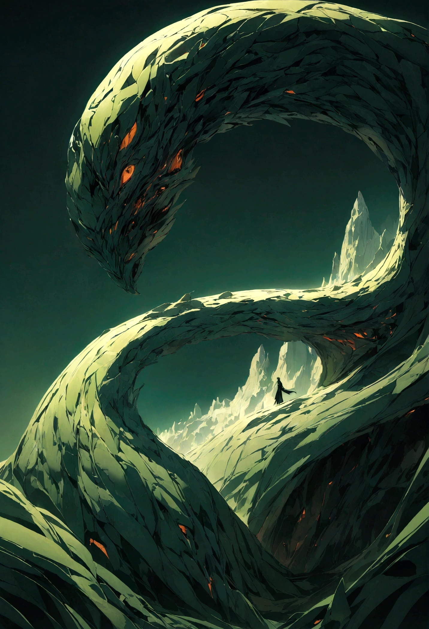 Pure dark green background,With a slight mountain curve