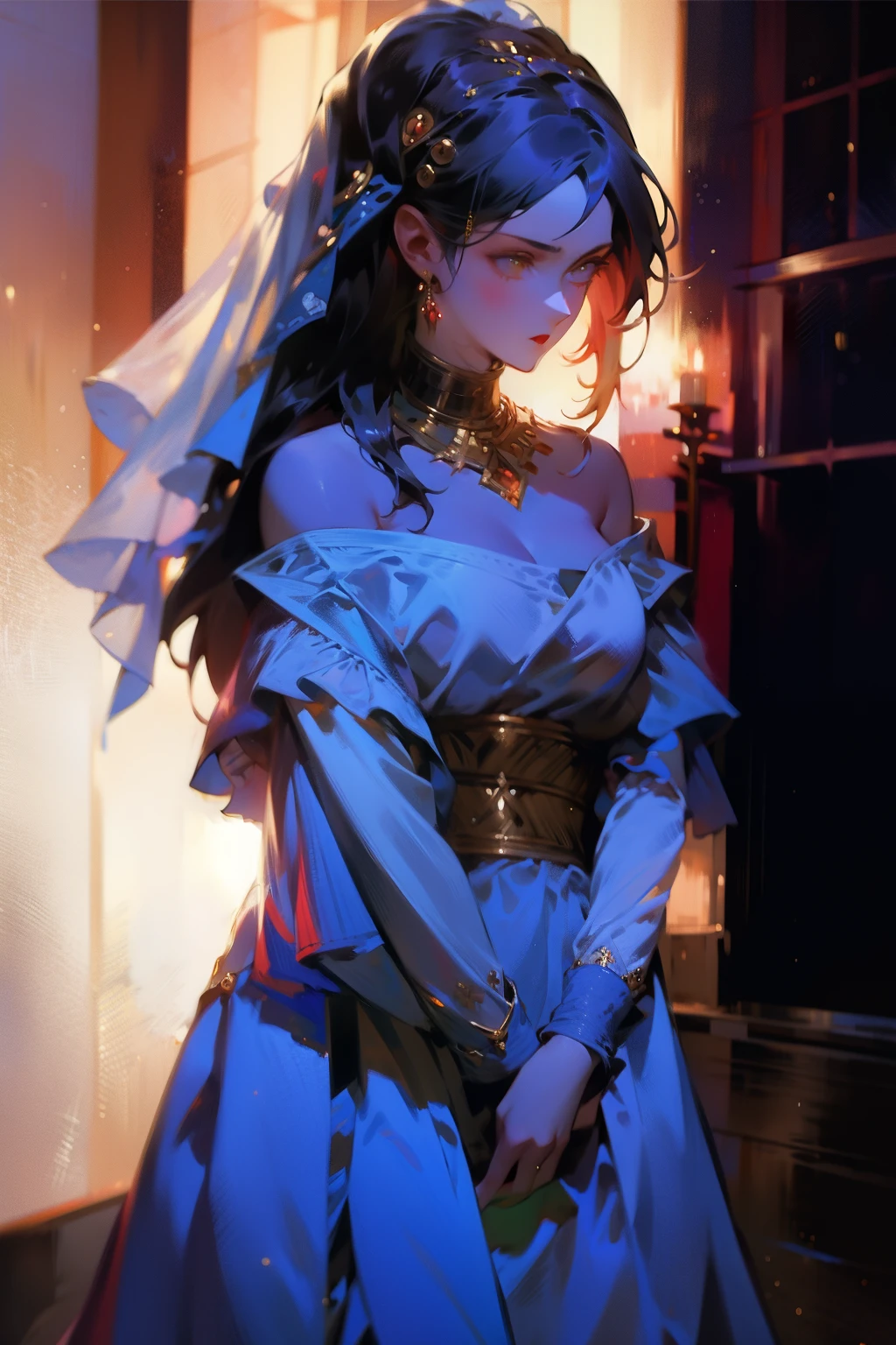 Image created by a masterpiece artisan, using top quality materials and ultra-detailed techniques, showcasing hdr and high contrast effects in a wideshot composition. The central figure is a young woman with long, straight black hair cascading down in blunt bangs. Her eyes are a clear brown, framed by a longfade eyebrow, and her soft make-up accentuates her natural beauty. Her lips are an ombre shade, adding a playful touch to her expression as she cheers enthusiastically towards the viewer. This image embodies the hourglass figure with large breasts and an hourglass body, evoking the spring theme with its vibrant and intricately detailed background. Ambient