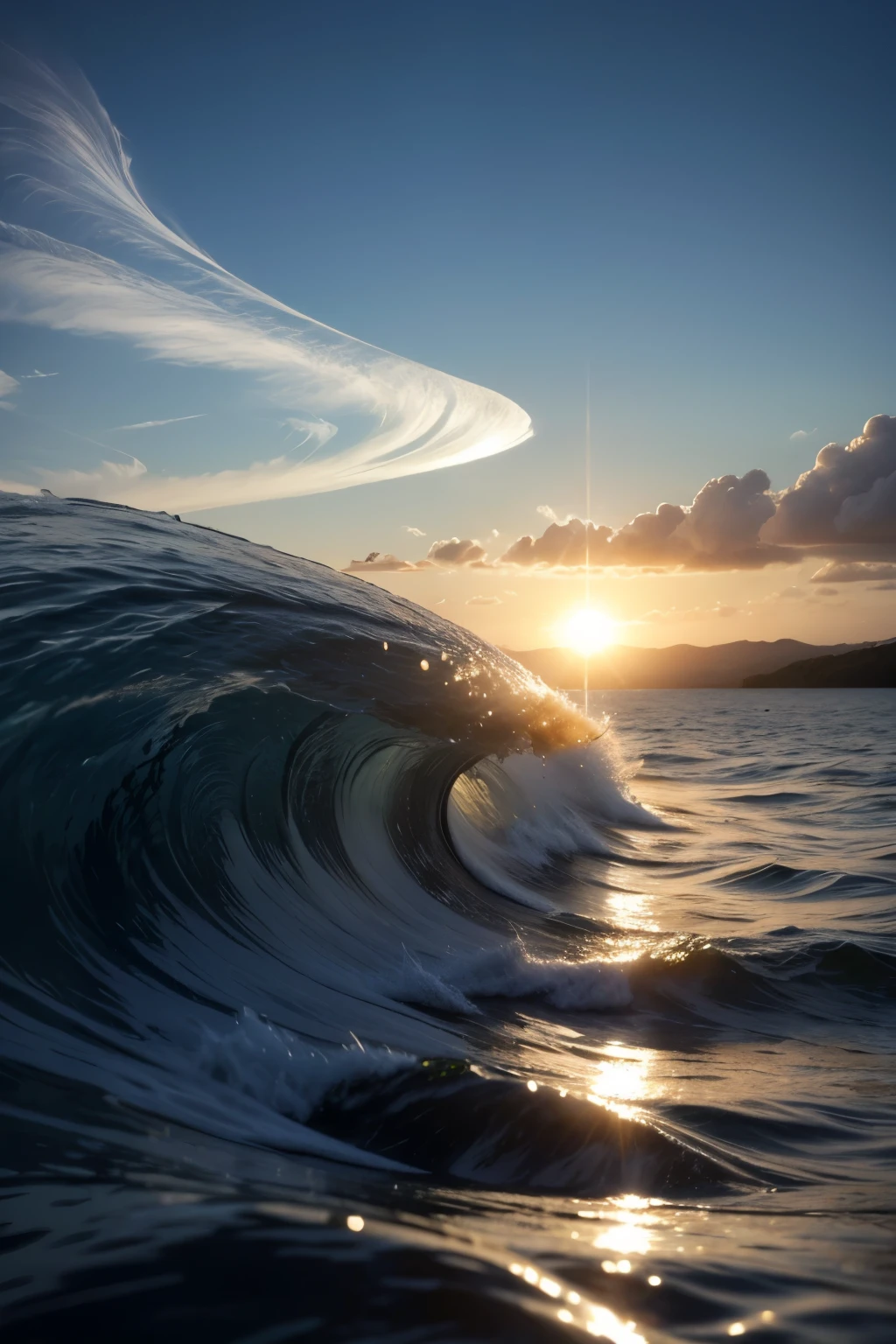 Sob a luz do sol, the water of the oceans, lakes and rivers begin to evaporate, turning into water vapor.
