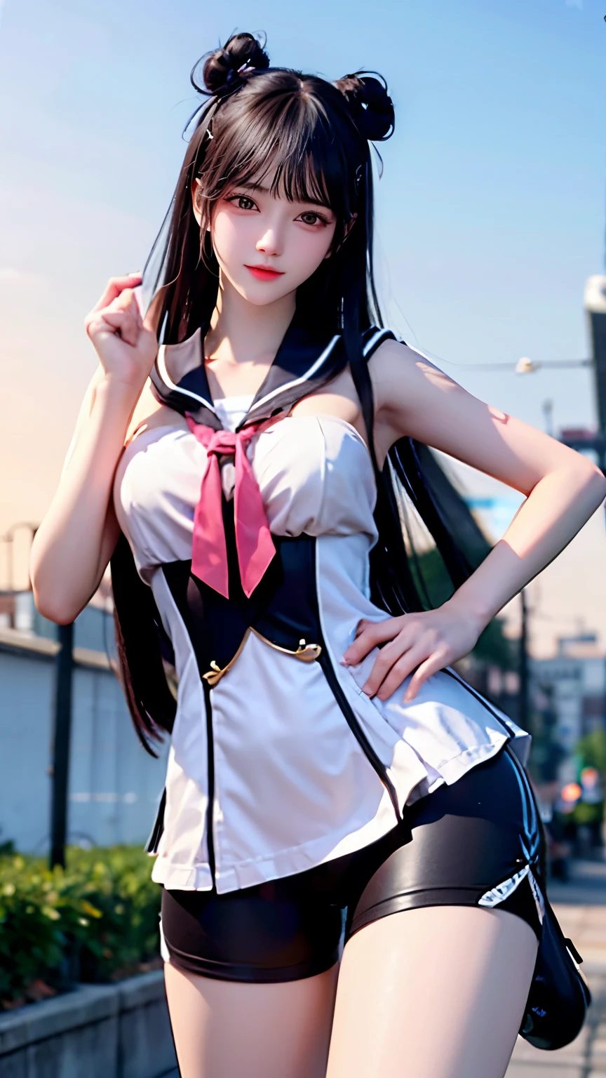 (Very delicate and beautiful:1.2)super model,,Big Breasts,Beautiful breasts,voluptuous,【bike shorts】,,【3girls】,,highest quality, High resolution, 8K,Sailor suit,Kick in a hurry