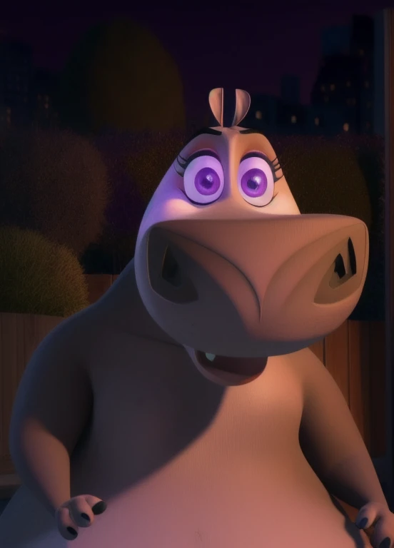 ((Gloria)), hippopotamus, female, (Detailed face), (only:1.1) . . . nsfw, exhibit inside the city zoo behind a fence, facing front, looking at viewer, hypnotized with glowing purple eyes without iris or pupils, tongue out, uploaded to e621, full body image