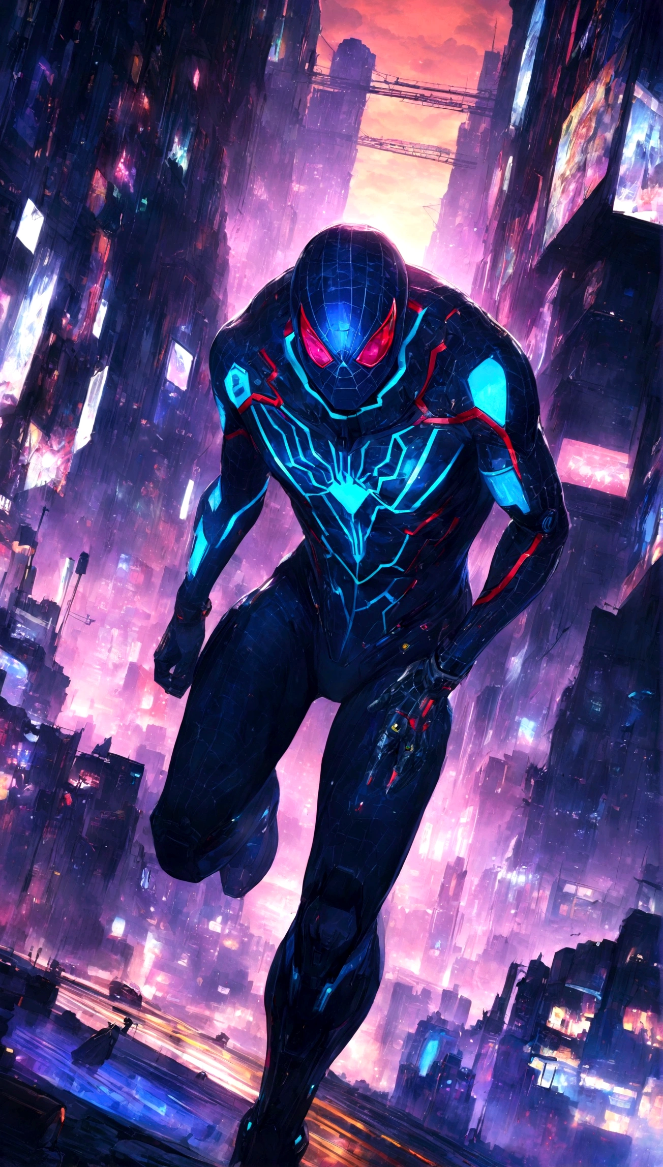 A Spider-Man in Cybernetic City, ultra detail, high resolution, anime, companies