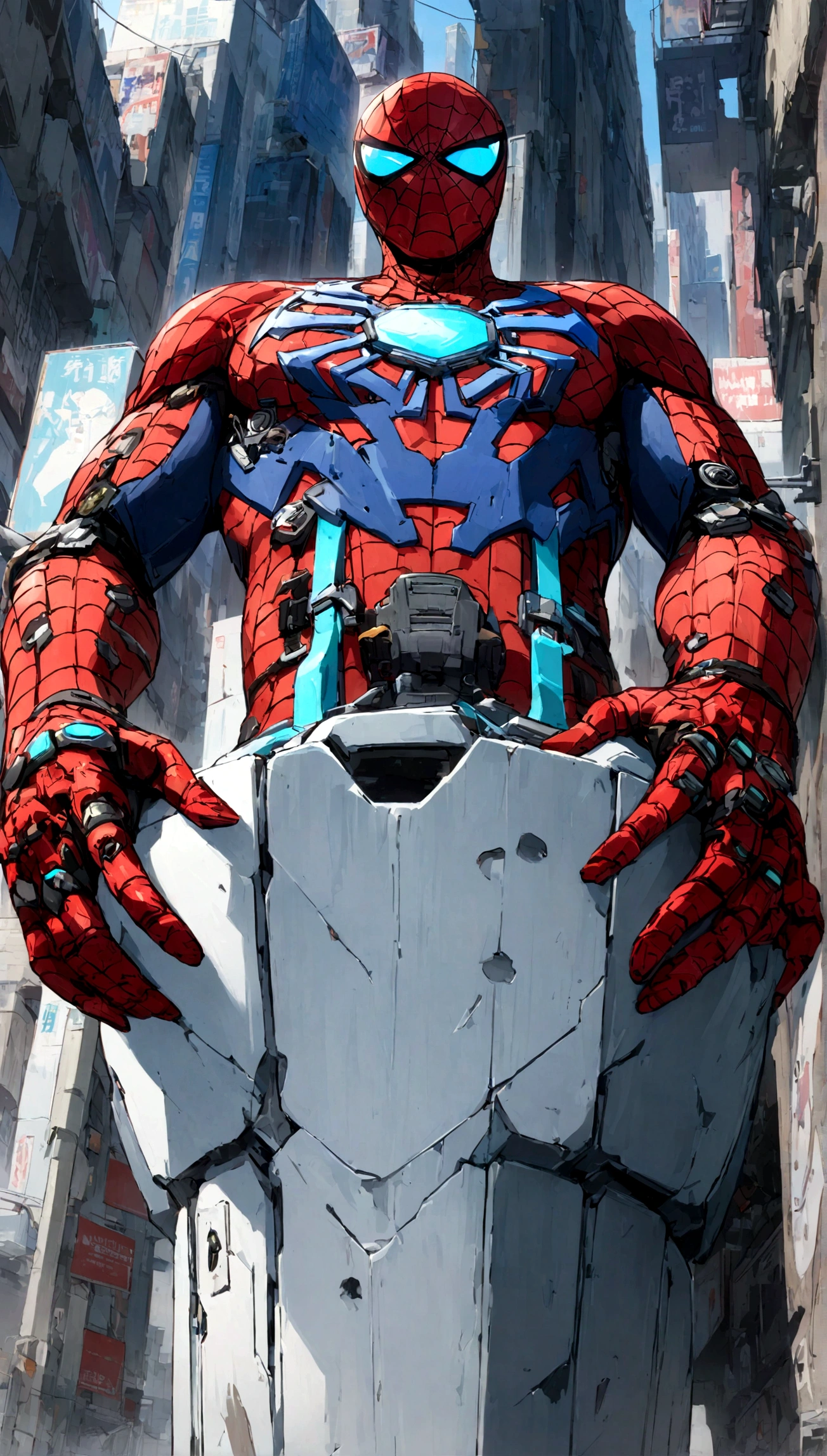A Spider-Man in Cybernetic City, ultra detail, high resolution, anime, companies