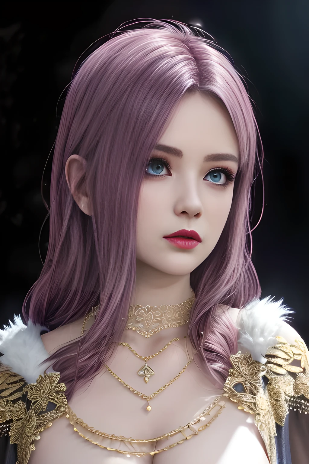 1girl, ice-crystal embellished dress, unclothed body, jewel, lace cloak, fluffs, pearl bodychain, beautiful detailed eyes, beautiful detailed lips, extremely detailed eyes and face, long eyelashes, best quality, 4k, 8k, highres, masterpiece, ultra-detailed, realistic, photorealistic, photo-realistic, ethereal glow, regal elegance, intricate details, luxurious, otherworldly beauty, dark atmospheric background, supernatural aura, elise,