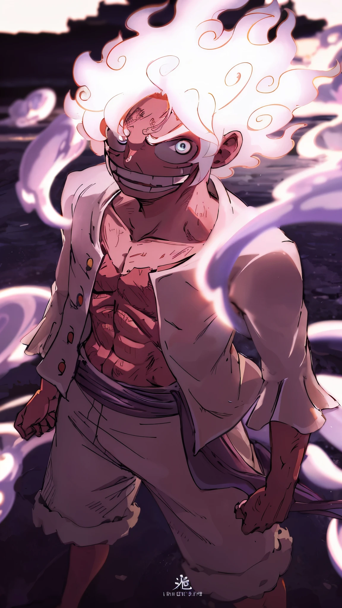 anime character with a white hair and a white jacket standing in front of a body of water, detailed fanart, wallpaper!, by Shingei, lowres, official art, luffy gear 5, full body close-up shot, pain from naruto, highly detailed exquisite fanart, clean lineart and color, official fanart, digitally colored, one piece artstyle, from one piece