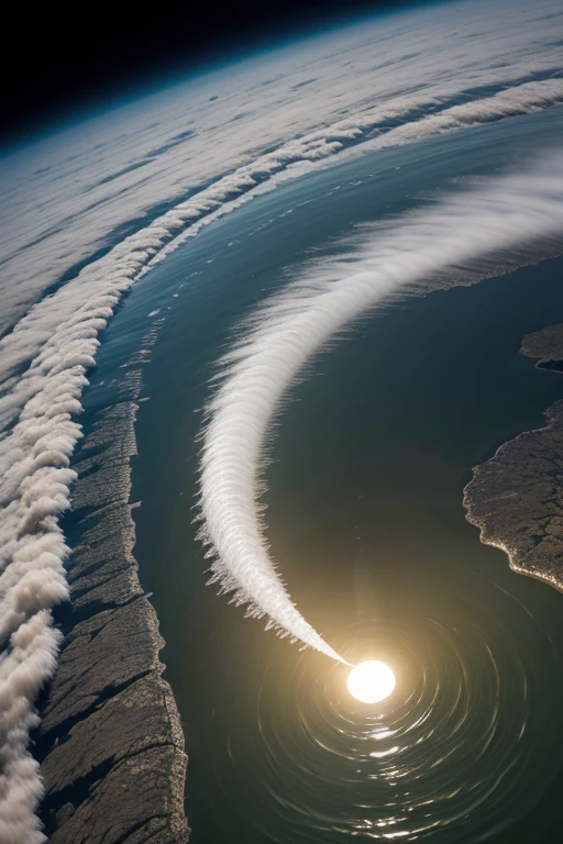 Sob a luz do sol, em uma mata, the water in lakes and rivers begins to evaporate, turning into water vapor.