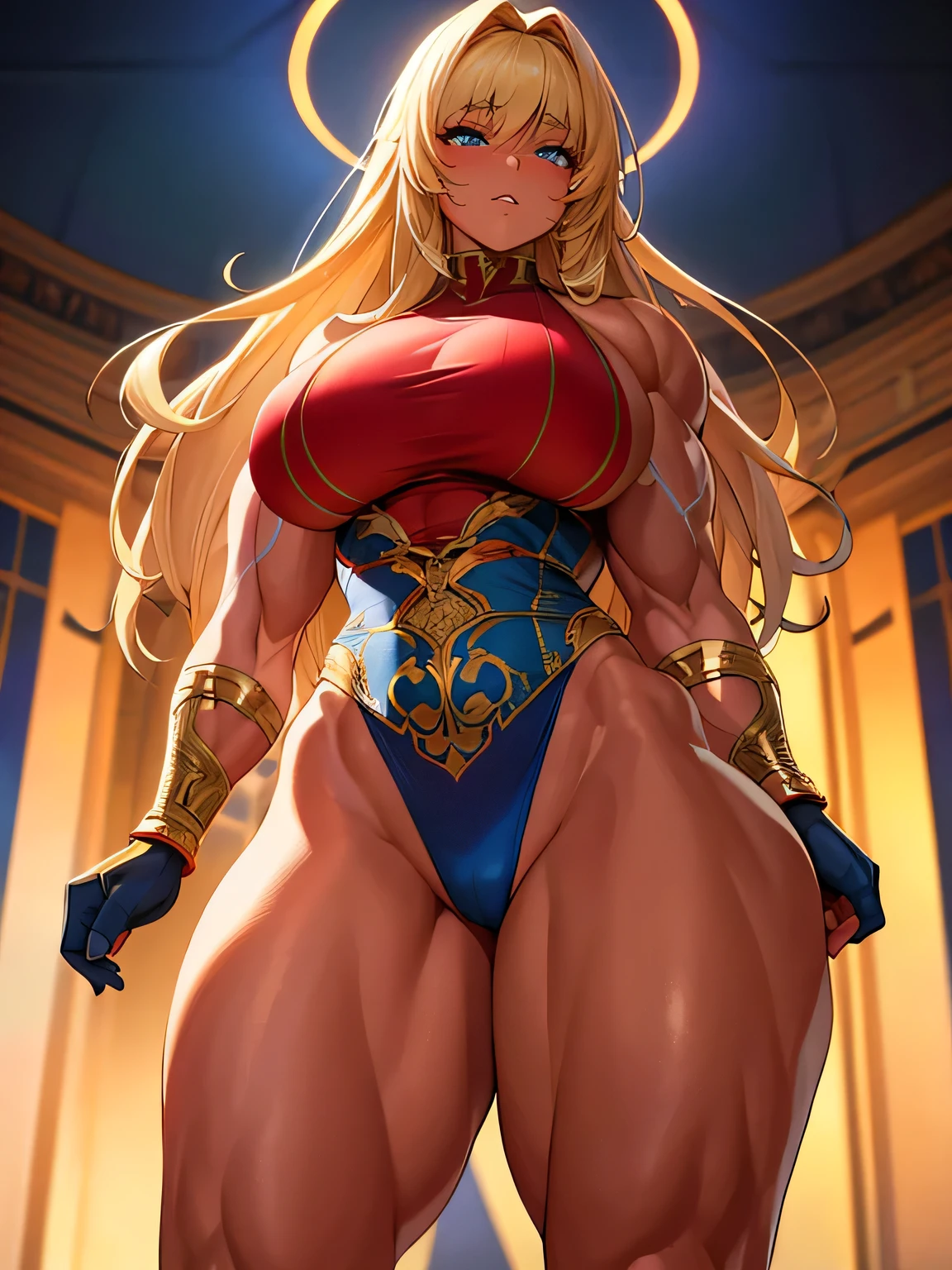 masterpiece, best quality, extremely detailed, beautiful detailed glow, ultra high res, muscular, muscular female, thick upper arms, biceps, abs, obliques, thick thighs, thigh muscle, (huge size breasts:1.4)