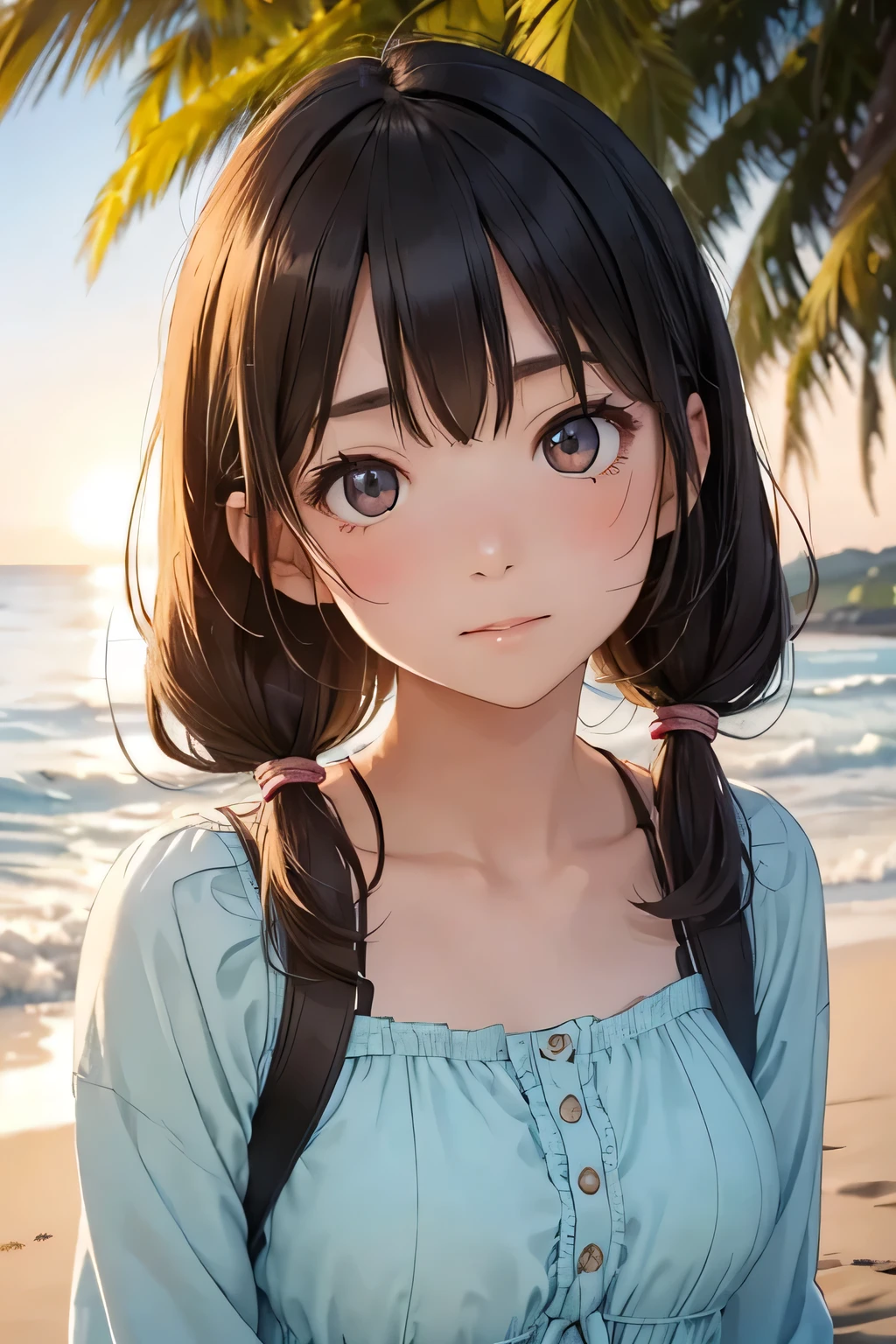highest quality、High resolution、Detailed Background、(Beautiful face in every detail:1.4)、Anatomically correct、(Detailed facial expressions)、(Detailed eyes:1.2)、Teenage beauty、(Highly detailed face:1.4)、Huge breasts、Cute hair colour、Twin tails、well-groomed eyebrows、I can picture a girl walking along the beach at sunset.。
She is wearing a summer dress but is looking up at the sky with a cool look on her face.。
The sandy beach lit by the setting sun shines golden, and the summer sunshine gradually々It seems to be weakening。

The sight of a girl taking a nap in the shade of a tree by the sea also brings to mind the end of summer.。
The way they sleep leisurely shows that they are tired from the summer.、It gives a glimpse into the upcoming autumn.。

I can picture a girl walking alone along a seaside road.。
In the twilight、She looks a little sad as she reminisces about her summer memories.。
But at the same time, her expression shows her anticipation for autumn, which is impressive.。