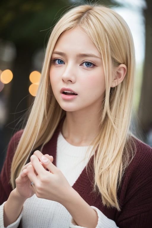 Caucasian、female、Blonde、Painful expression、Hold your mouth with your hand