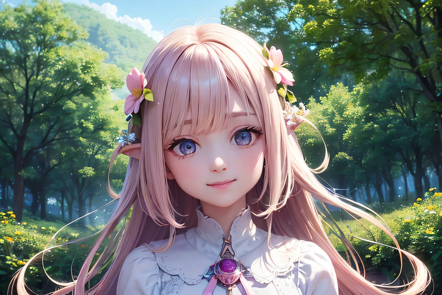 Top quality masterpiece, Highest quality and official artistic standards, Featuring beautiful and visually stunning fairy girls:1.3. This piece is very ingenious, rich in color, Exquisitely crafted down to the last detail, Vibrant, Vibrant, A unique visual experience. Optical blending technology brings playful patterns,Add depth to your artwork。, Enhances overall texture and color richness,Close-up portrait, Beautiful fairy, Cute Smile, alone,One Fairy, Surrounded by flowers,Smiling Fairy,Droopy eyes,Transparent winged fairy,Fairy Wings,Fairy Wings,Elegance, Flower Hair Ornaments,Flower wreath,Pink color matching,Young Fairy,Energetic Fairy,Smiling Fairy,Smiling Fairy,Half Shot,Western-style blouse,Bob Hair,Beauty,1 Fairy,Delicate and high resolution,Precise,Light Blue Null,Bright Forest,Flare,慈like,mercy,like,happiness,Divine,Fluffy clothes,Lustrous skin,Clear skin,White skin,Thin eyebrows,Bright blonde hair,rainbow,Silky Hair,Shiny and delicate hair,A realistic fairy,Young,young,pastel colour,null,Top view,Wide-open eyes,Cheerful girl,Long sleeve blouse,ta,Kind Face,White blouse,Drooping eyes,Bright pink clothes,Wavy hair blowing in the wind,Short Bob Hair,pastel colourの髪,A background full of dreams and hopes,noon,Light of the sun,rainbow,Rainbow colored hair,Praying Fairy,praying,Flower Fairy,Flower Garden,Flower Field,Round eyes,I'm excited,Magical Fairy,White haze