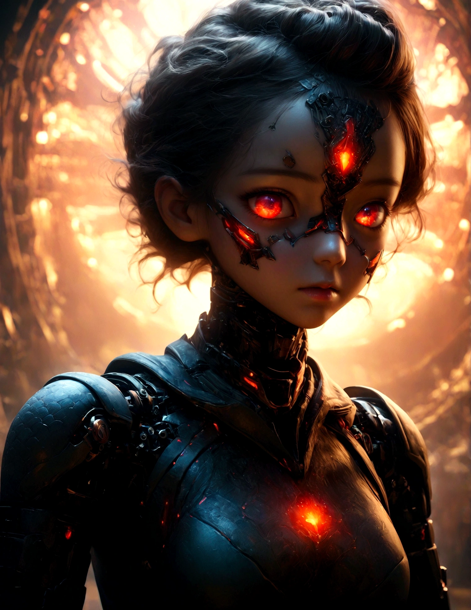 POV, cyborg, , upper body, biomechanical, glowing scales, ethereal background, mystical atmosphere, colorfu, intricate patterns, atmosphere, ultra high res, (photorealistic:1.4), raw photo,16K,dramatic lighting，xianxia